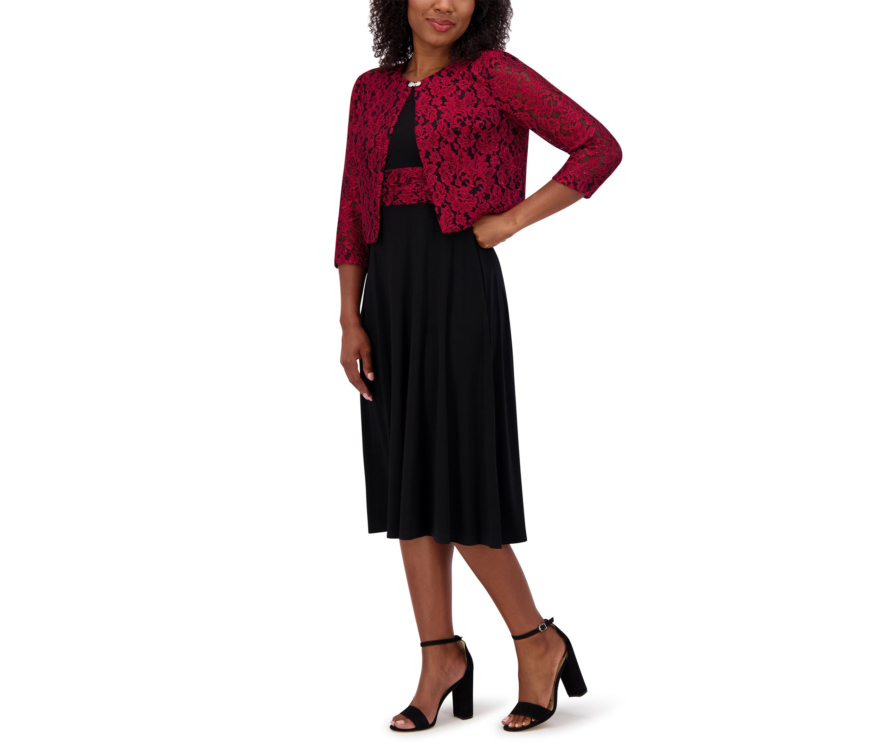 Womens 3/4 Sleeve Fit and Flare Dress