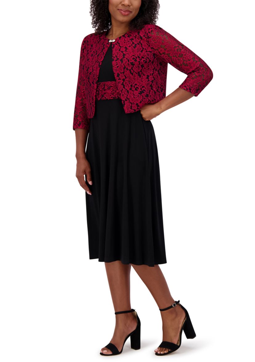 Womens 3/4 Sleeve Fit and Flare Dress