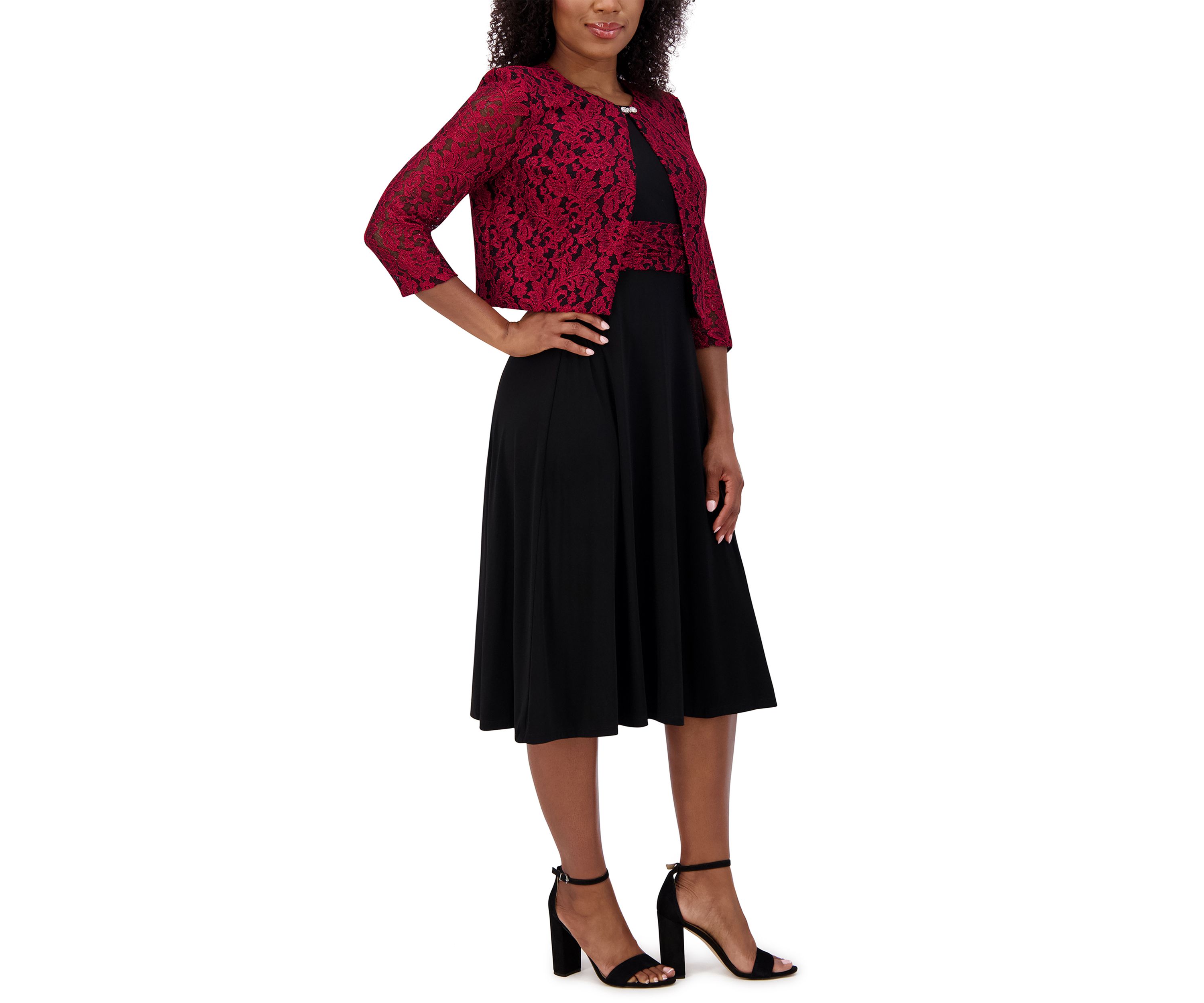 Womens 3/4 Sleeve Fit and Flare Dress