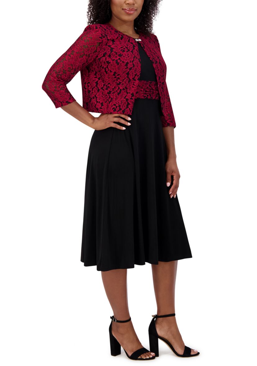 Womens 3/4 Sleeve Fit and Flare Dress