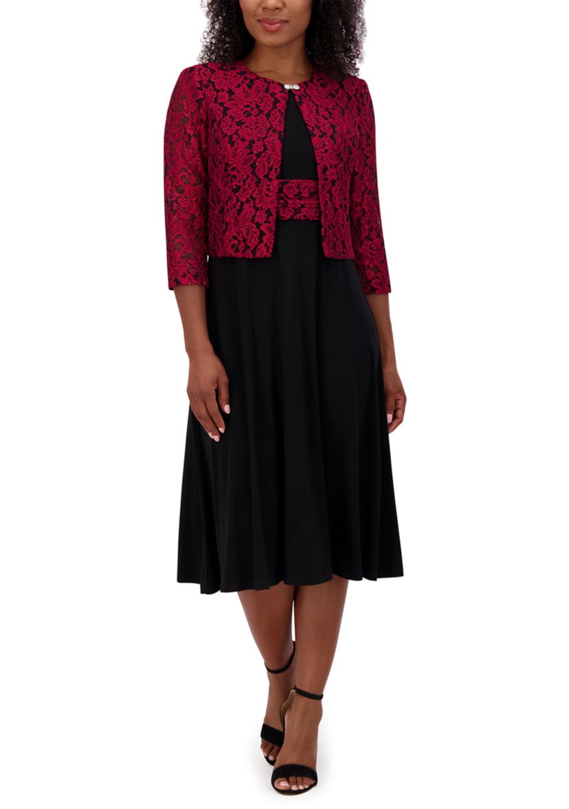 Womens 3/4 Sleeve Fit and Flare Dress