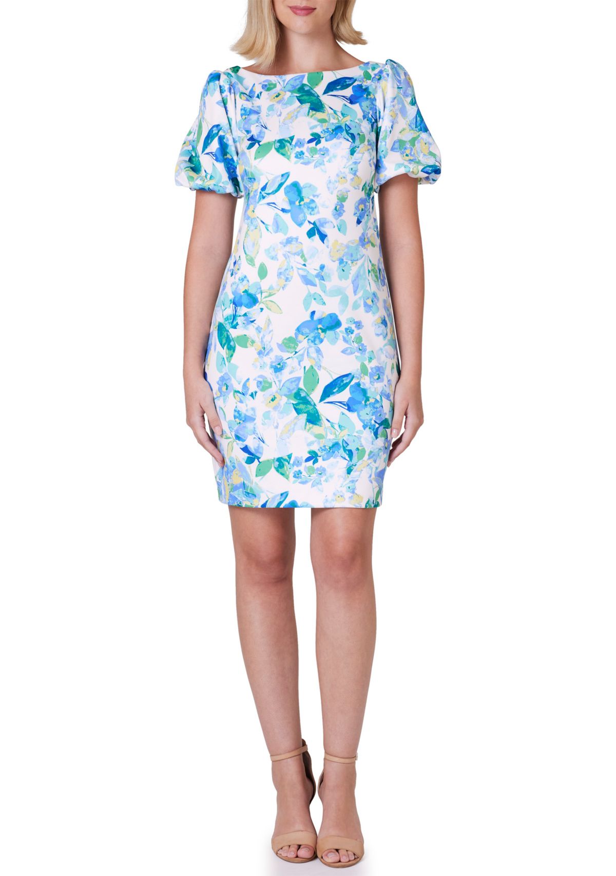 Womens Floral Printed Scuba Sheath Dress