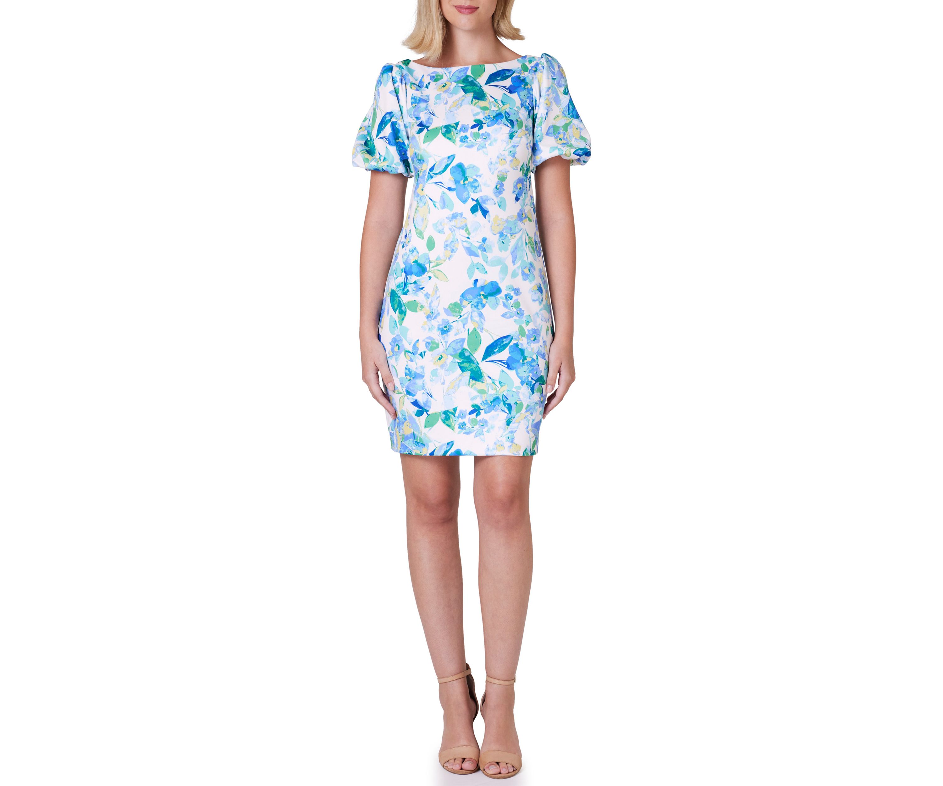 Womens Floral Printed Scuba Sheath Dress