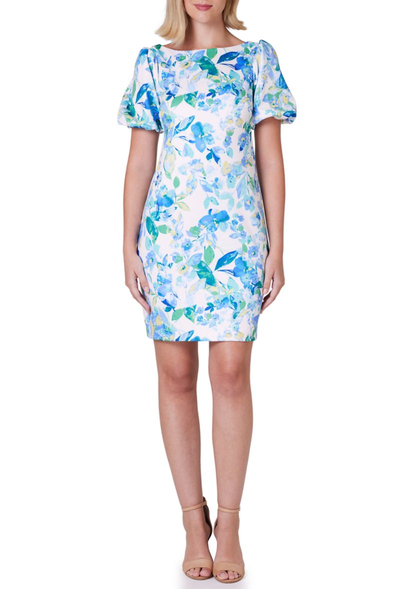 Womens Floral Printed Scuba Sheath Dress