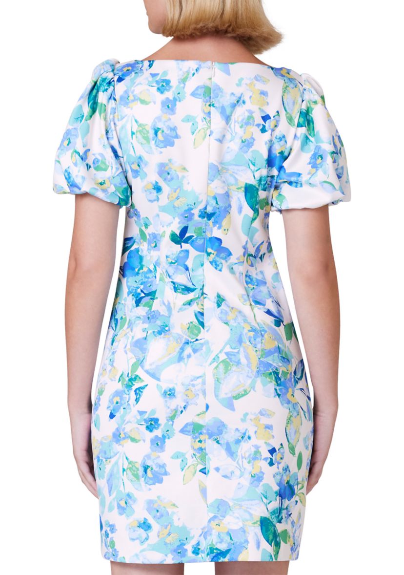 Womens Floral Printed Scuba Sheath Dress