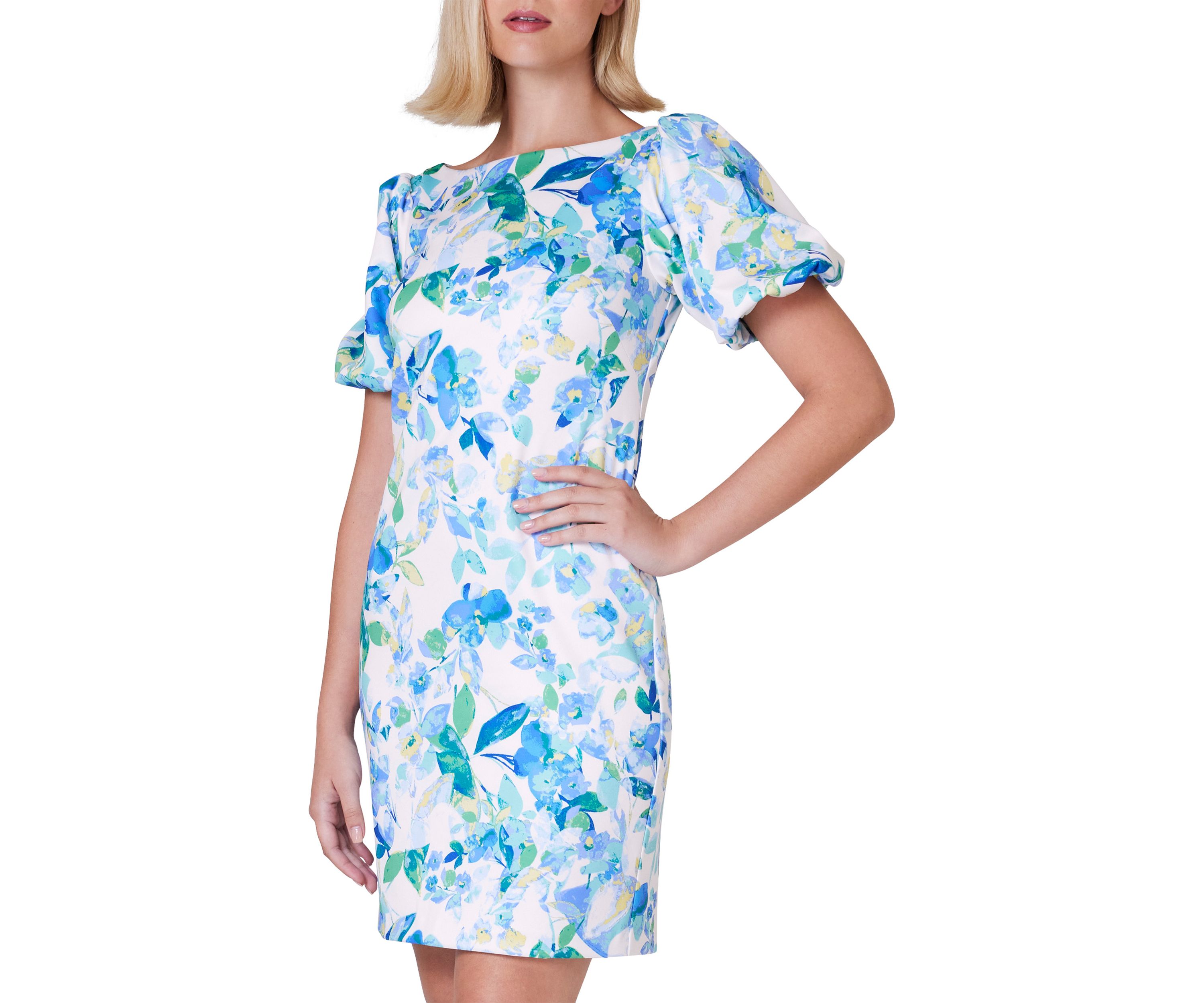 Womens Floral Printed Scuba Sheath Dress