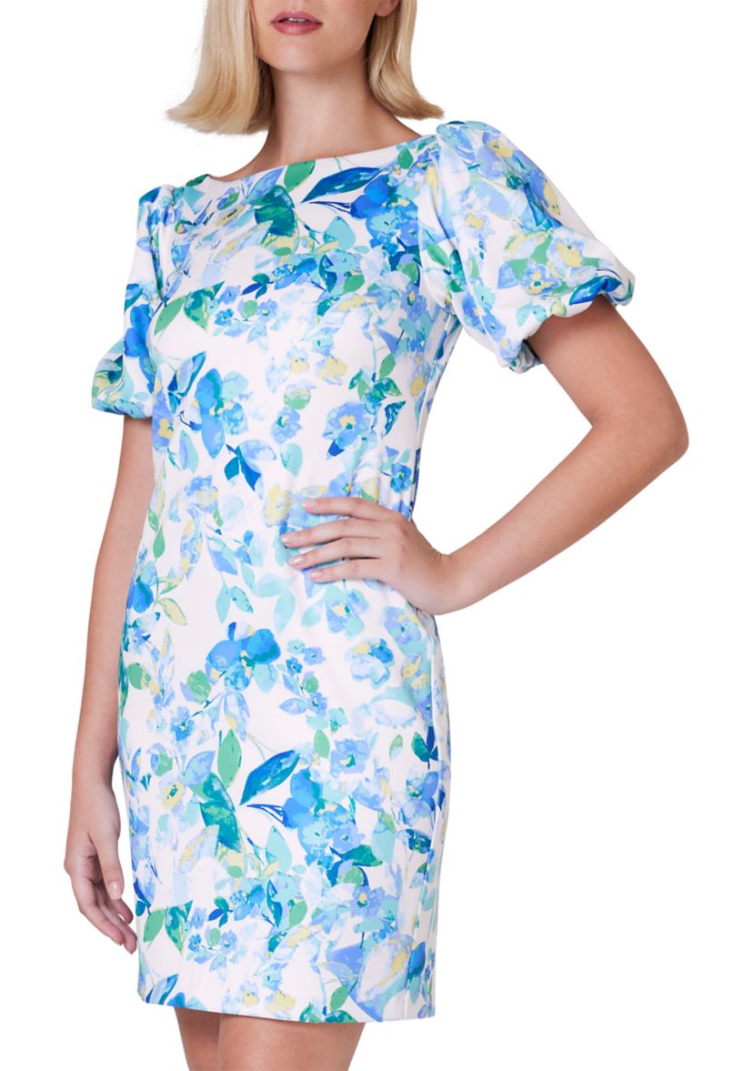 Womens Floral Printed Scuba Sheath Dress
