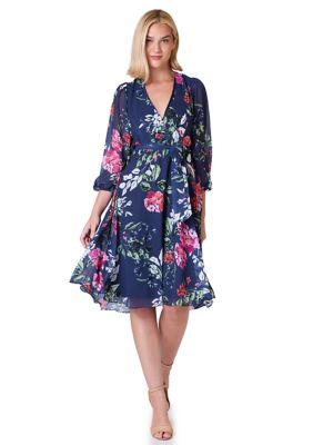 Jessica Howard Petite Printed-Chiffon Midi Tie-Waist Dress - Macy's