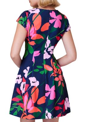 Women's Floral Printed Scuba Fit and Flare Dress