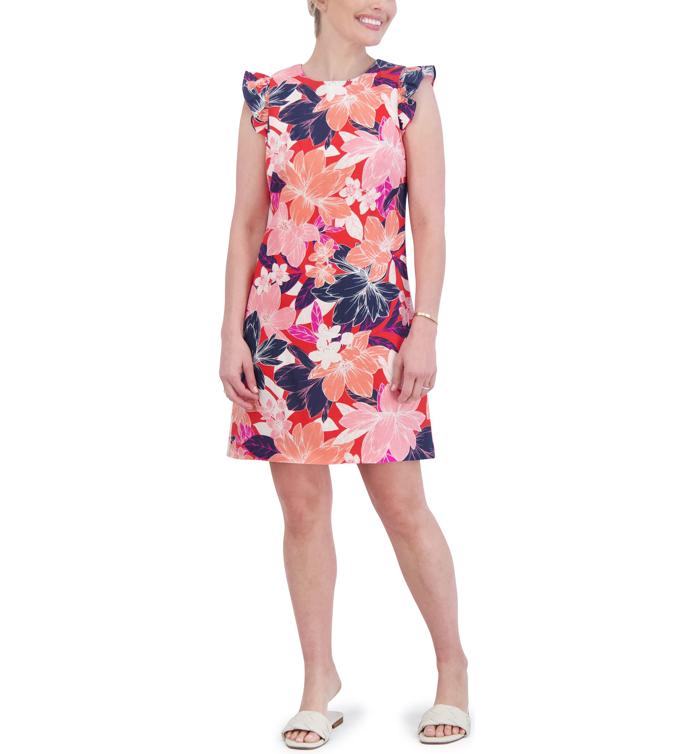 Womens Floral Printed Flutter Sleeve Dress