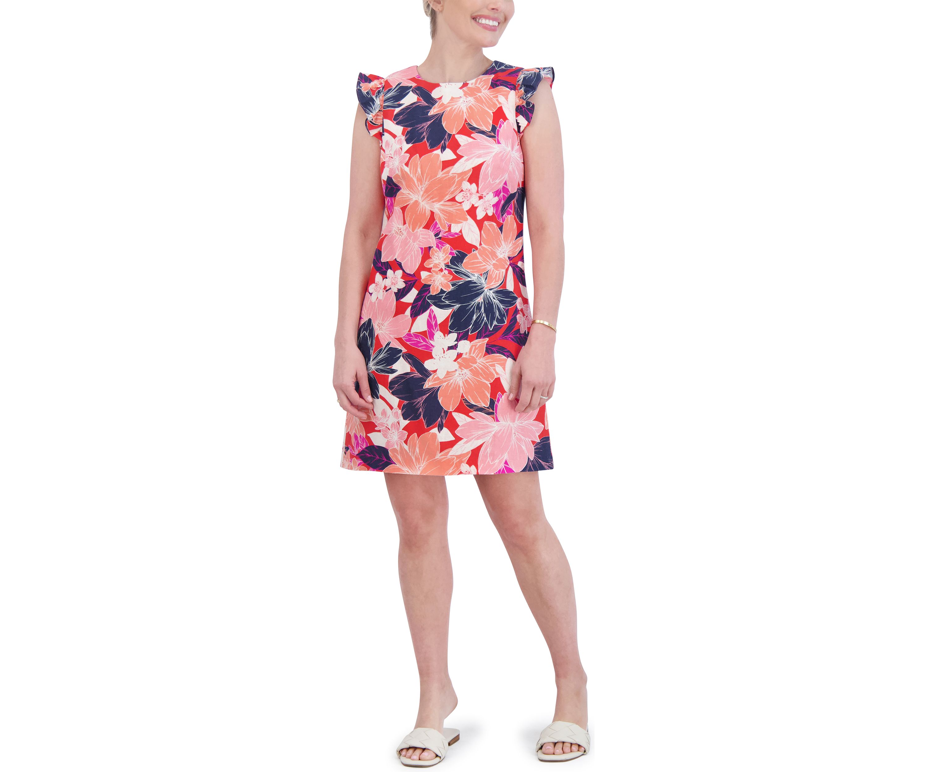 Womens Floral Printed Flutter Sleeve Dress