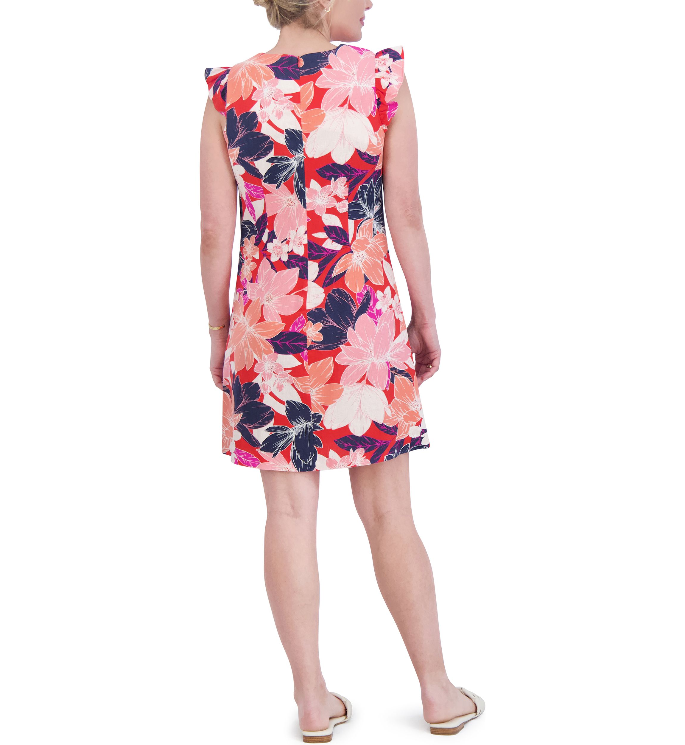 Womens Floral Printed Flutter Sleeve Dress