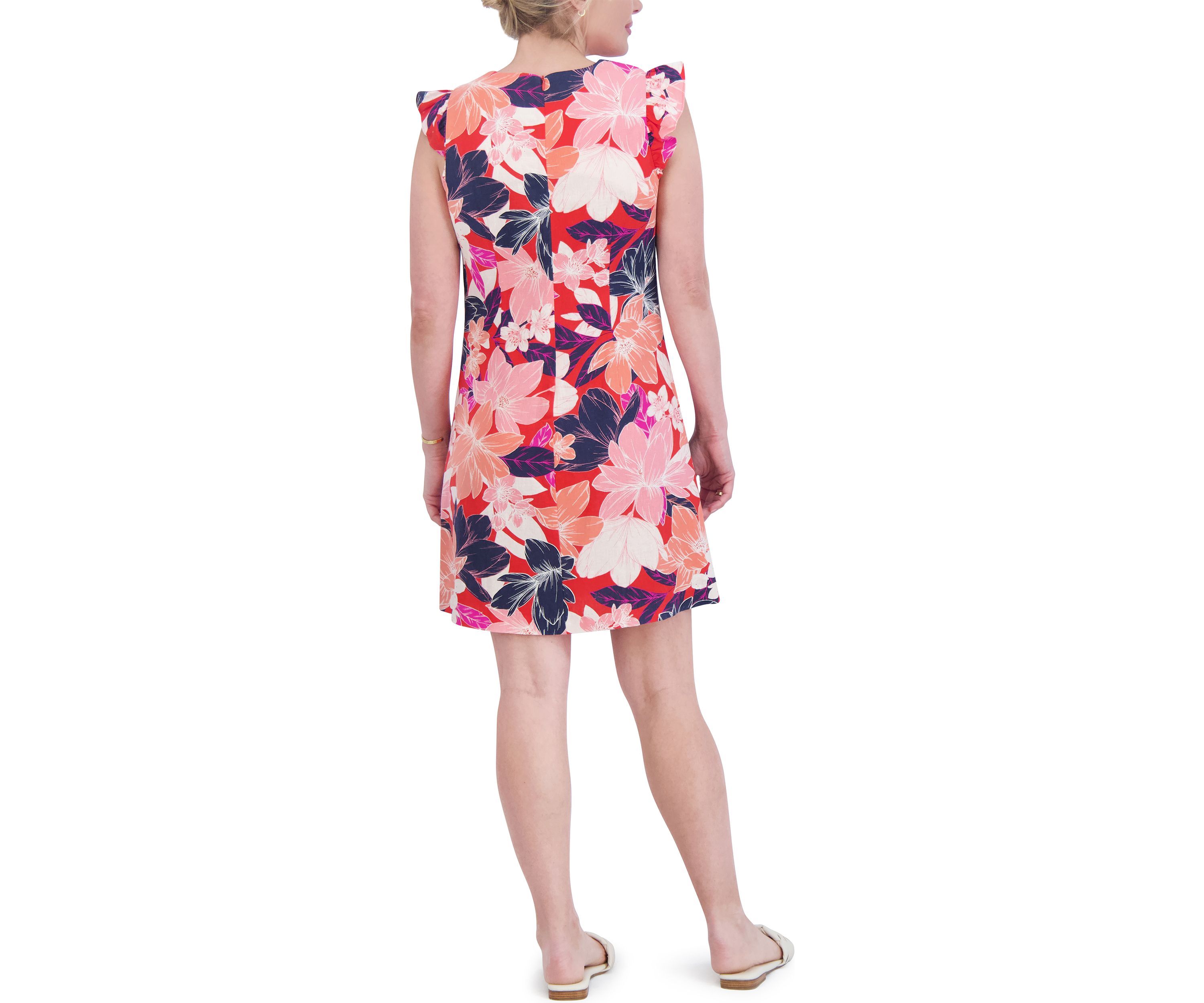 Womens Floral Printed Flutter Sleeve Dress