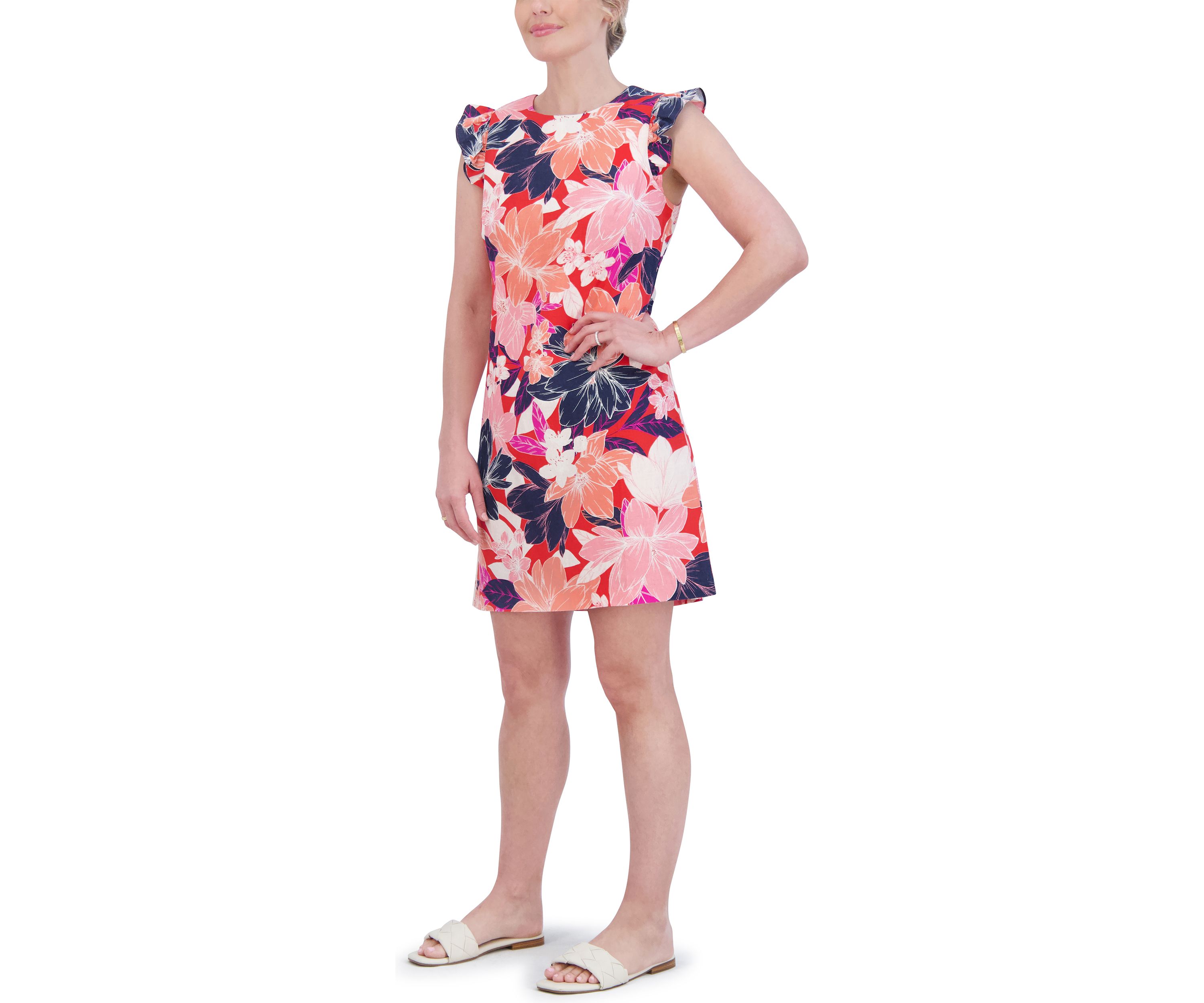 Womens Floral Printed Flutter Sleeve Dress