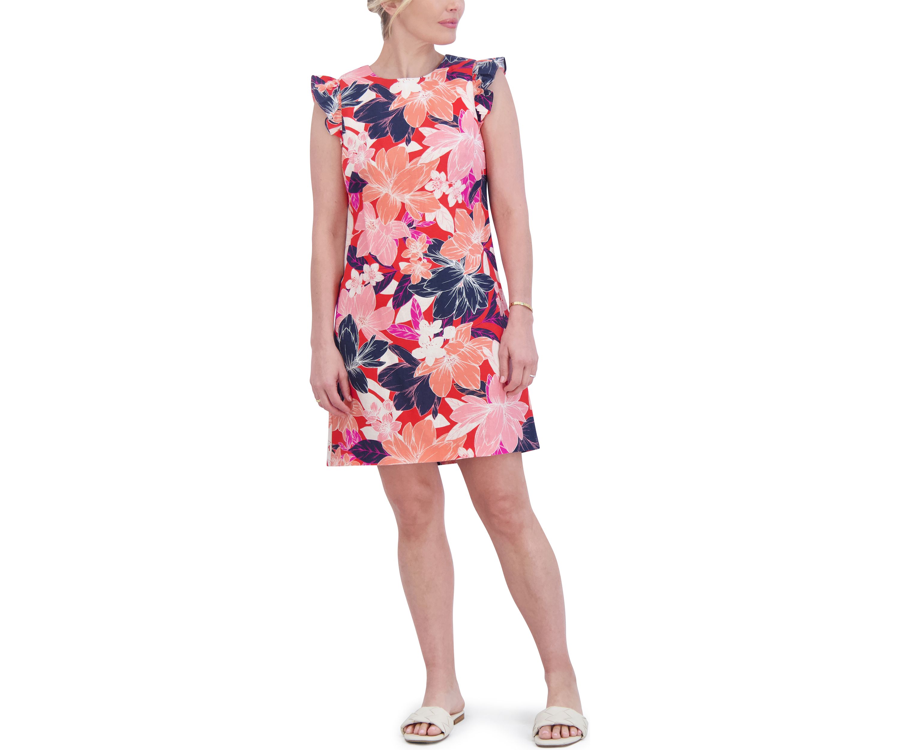 Womens Floral Printed Flutter Sleeve Dress