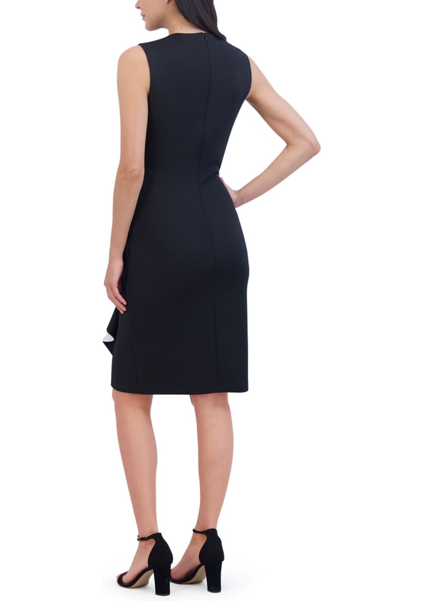 Womens Sleeveless V-Neck Ruffle Sheath Dress