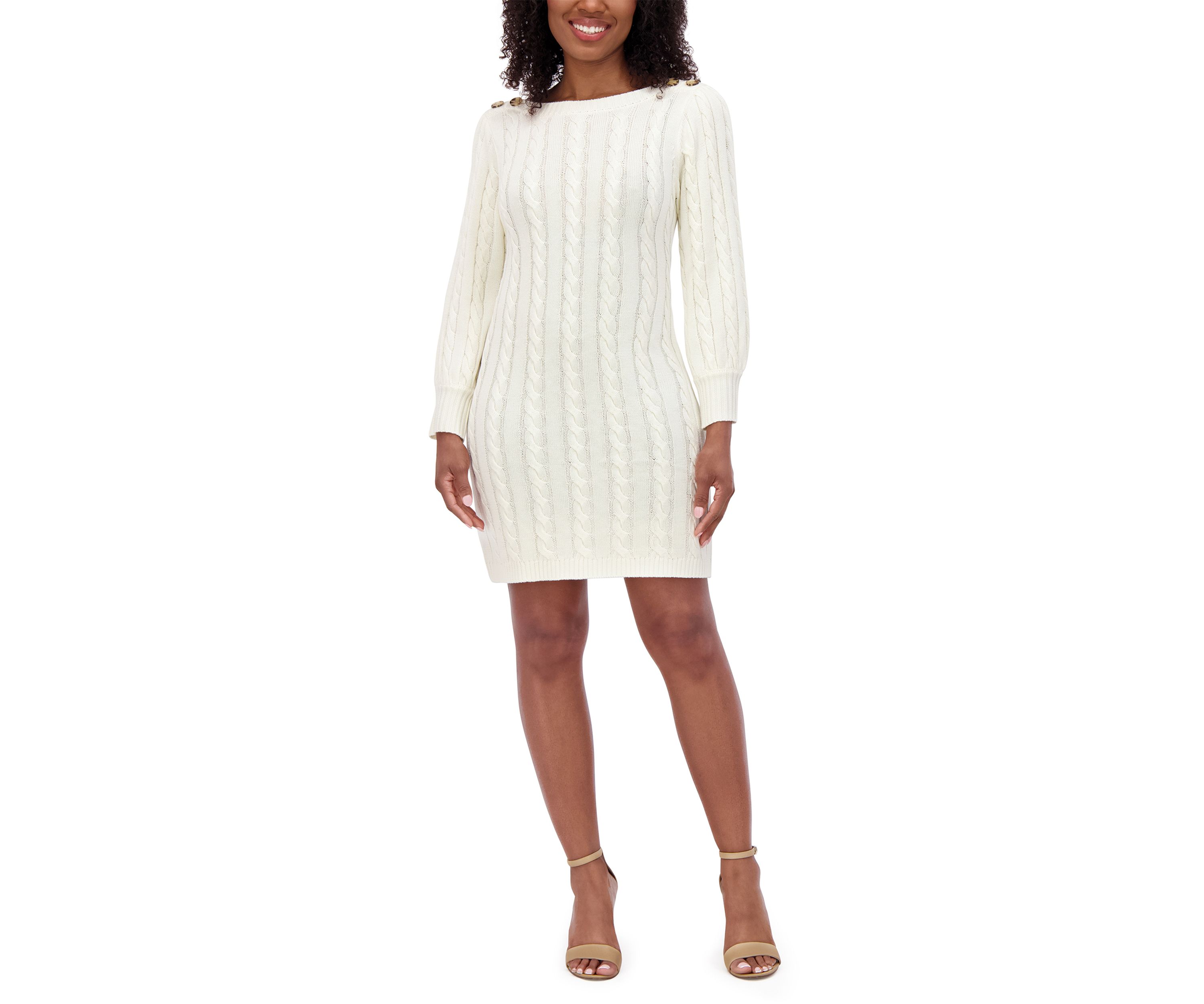 Womens Long Sleeve Crew Neck Solid Knit Sheath Dress