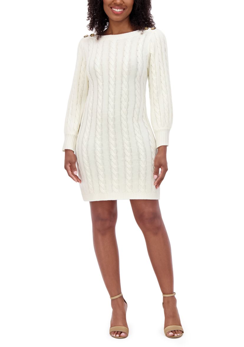 Womens Long Sleeve Crew Neck Solid Knit Sheath Dress