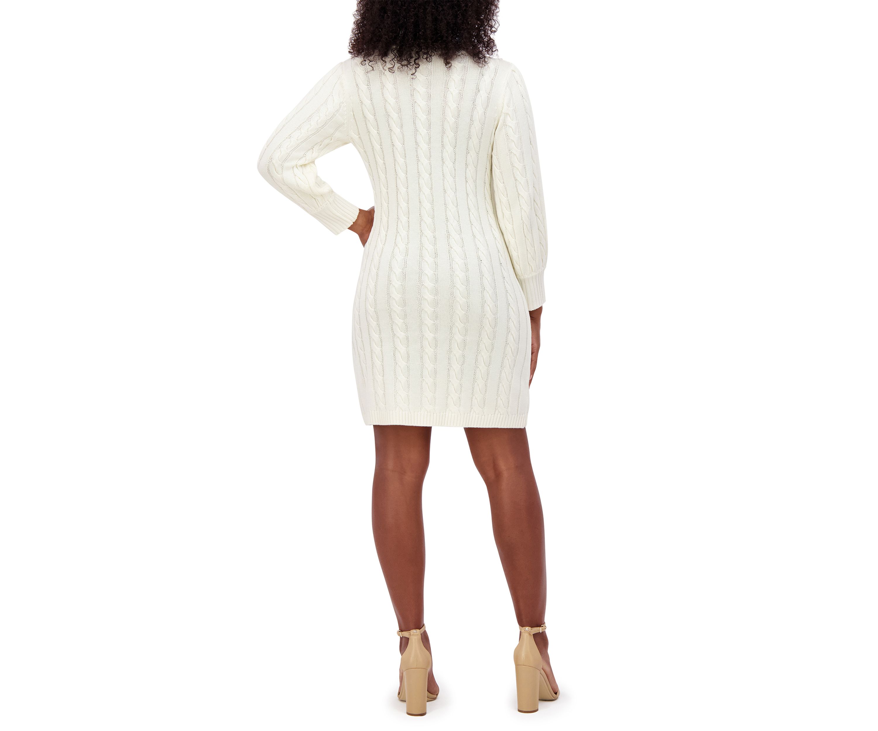 Womens Long Sleeve Crew Neck Solid Knit Sheath Dress