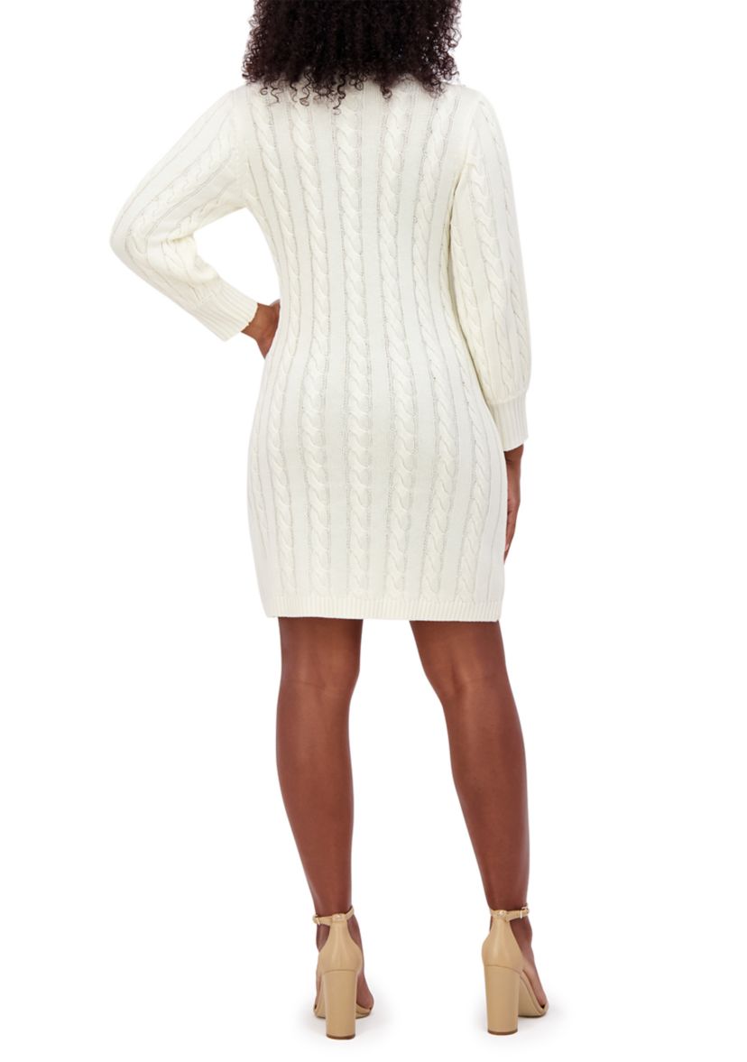 Womens Long Sleeve Crew Neck Solid Knit Sheath Dress