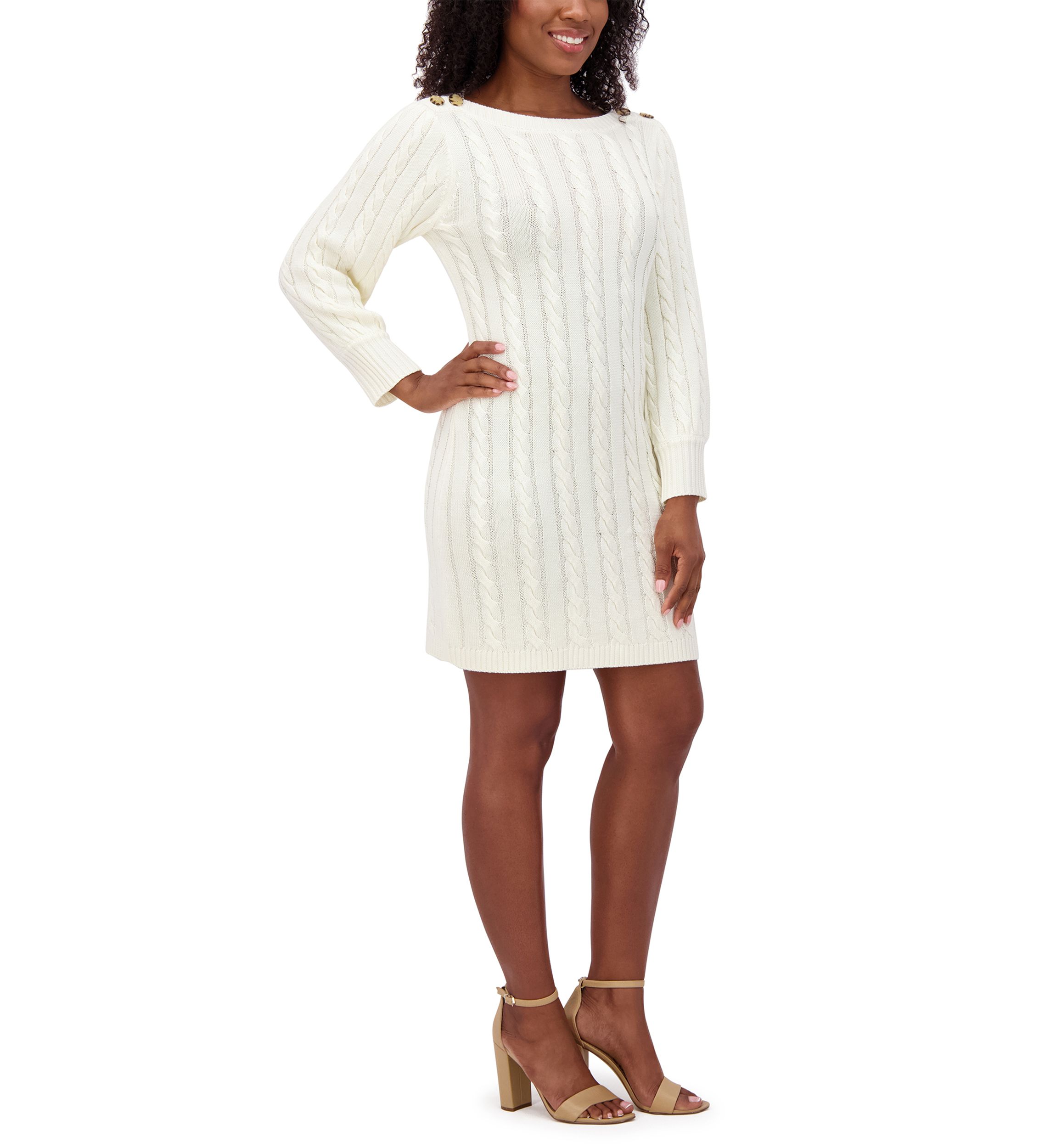 Womens Long Sleeve Crew Neck Solid Knit Sheath Dress