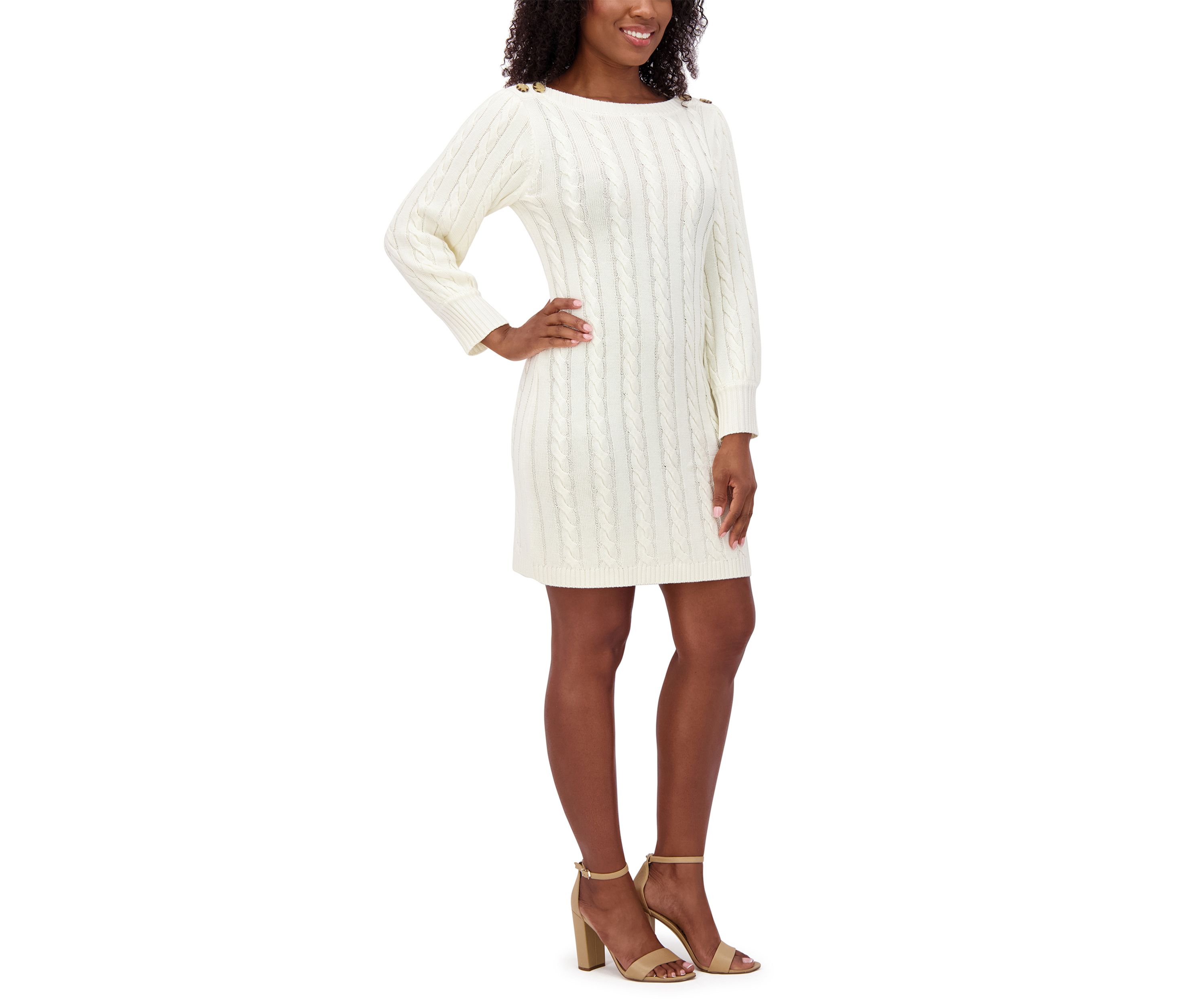 Womens Long Sleeve Crew Neck Solid Knit Sheath Dress