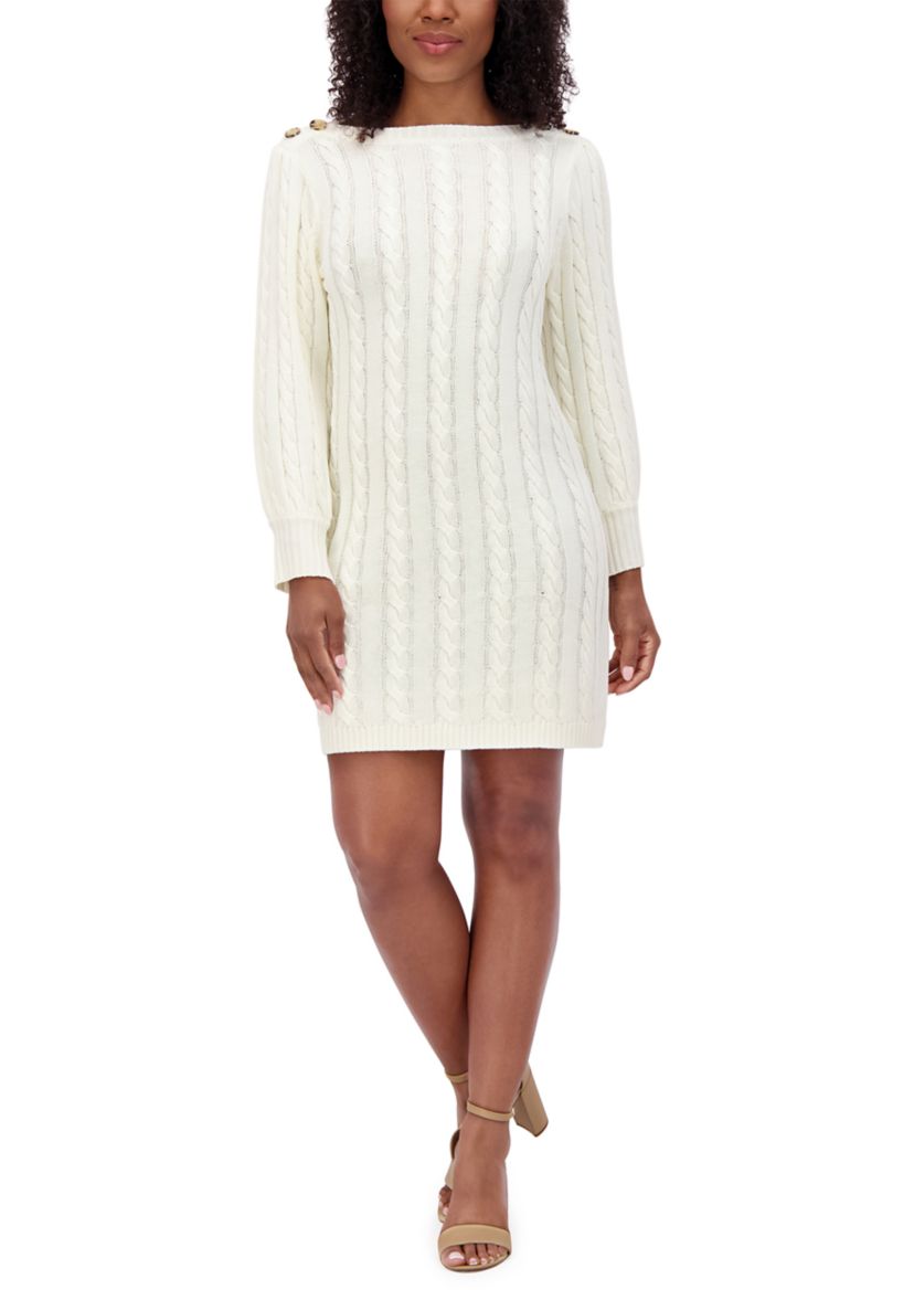 Womens Long Sleeve Crew Neck Solid Knit Sheath Dress