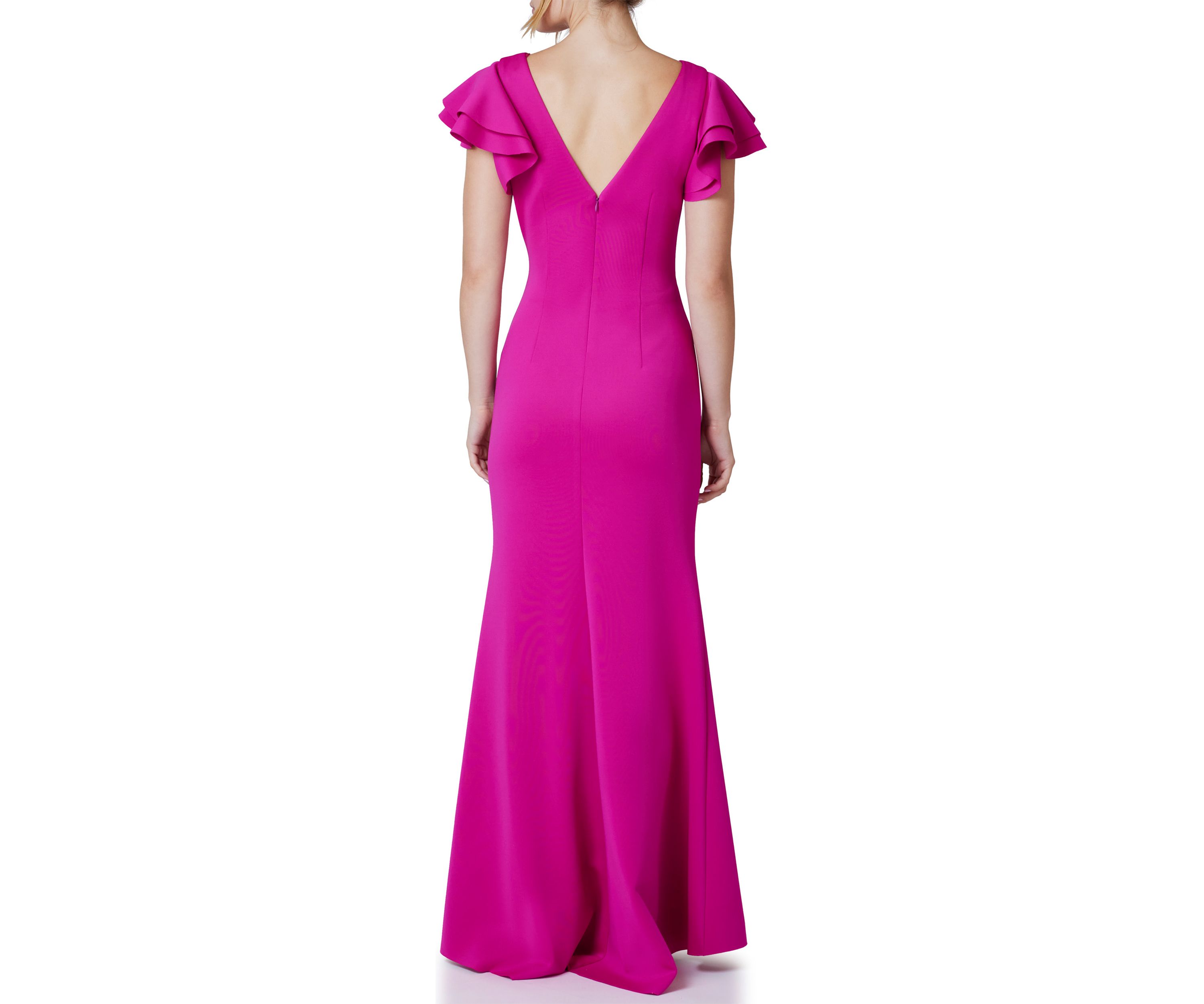 Womens Boat Neck Flutter Sleeve Scuba Gown