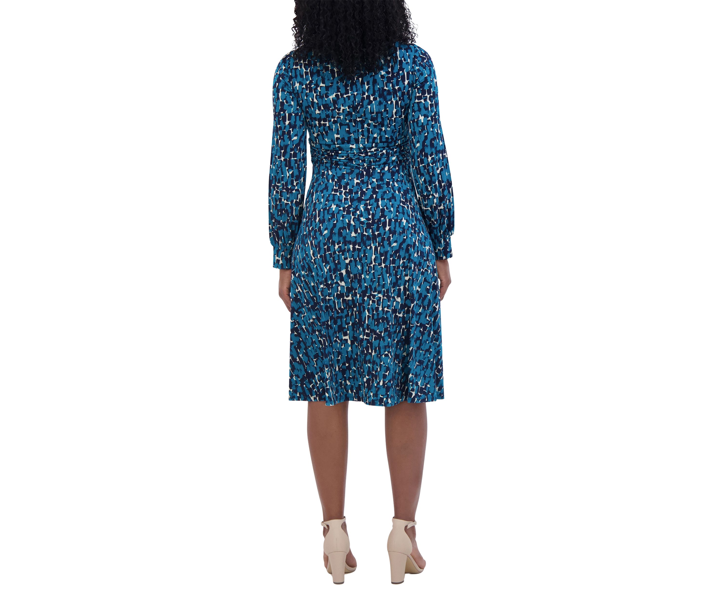 Womens Long Sleeve Round Neck Printed Fit and Flare Dress