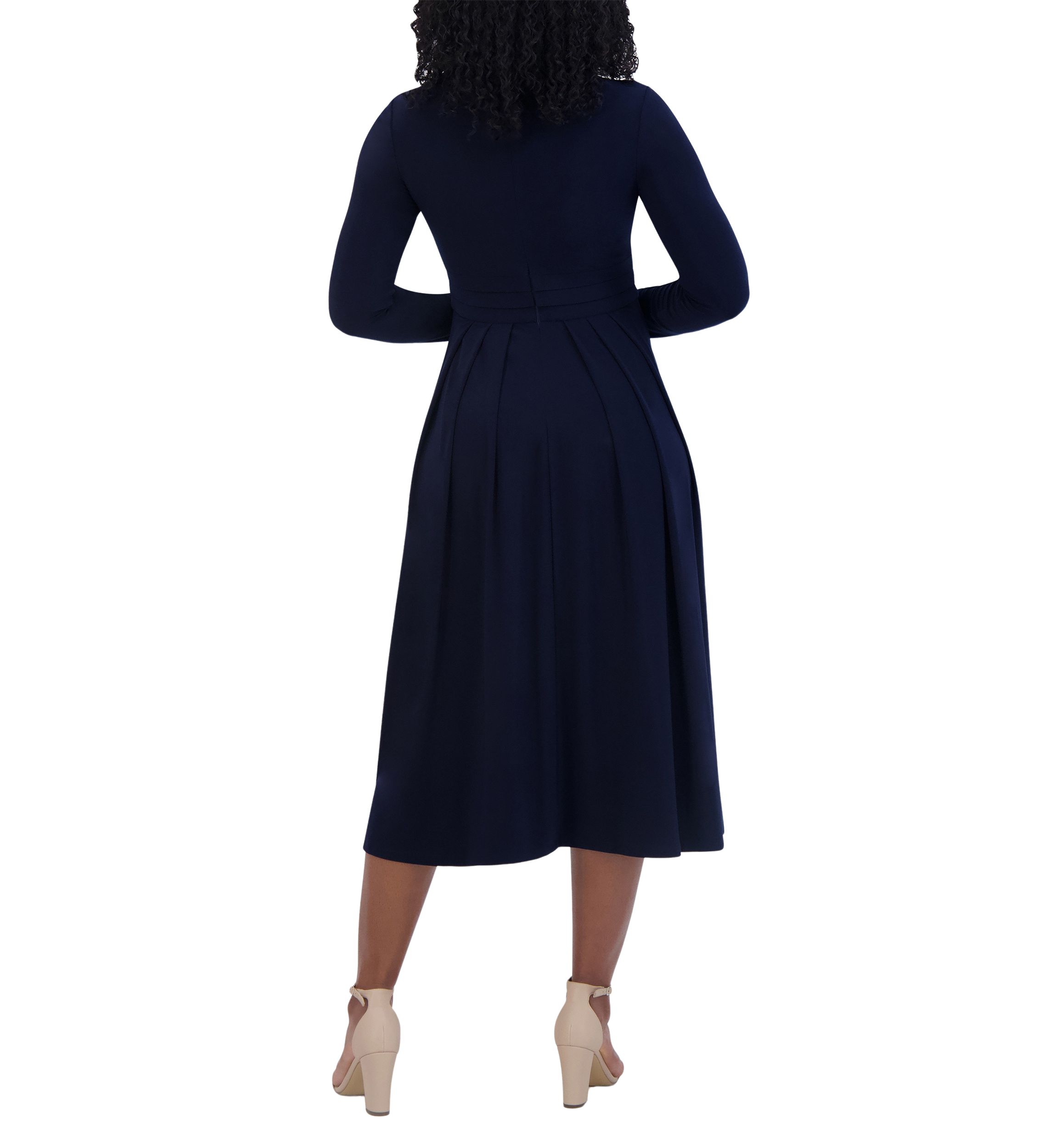 Womens Long Sleeve Keyhole Neck Solid Fit and Flare Dress