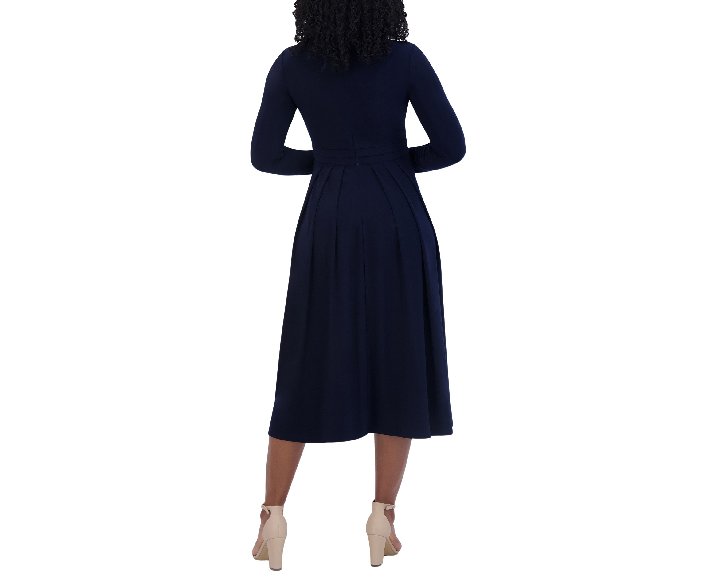 Womens Long Sleeve Keyhole Neck Solid Fit and Flare Dress