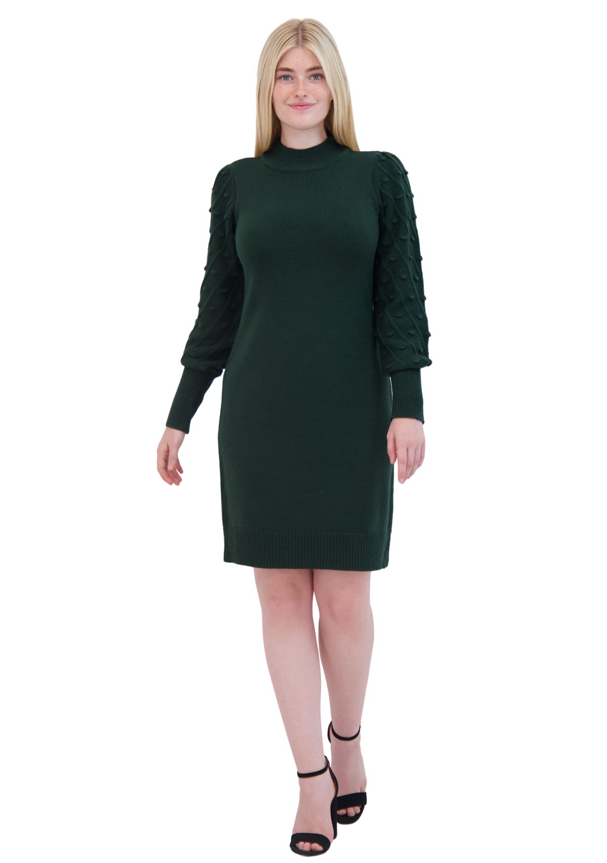 Womens Long Sleeve Mock Neck Solid A-Line Dress