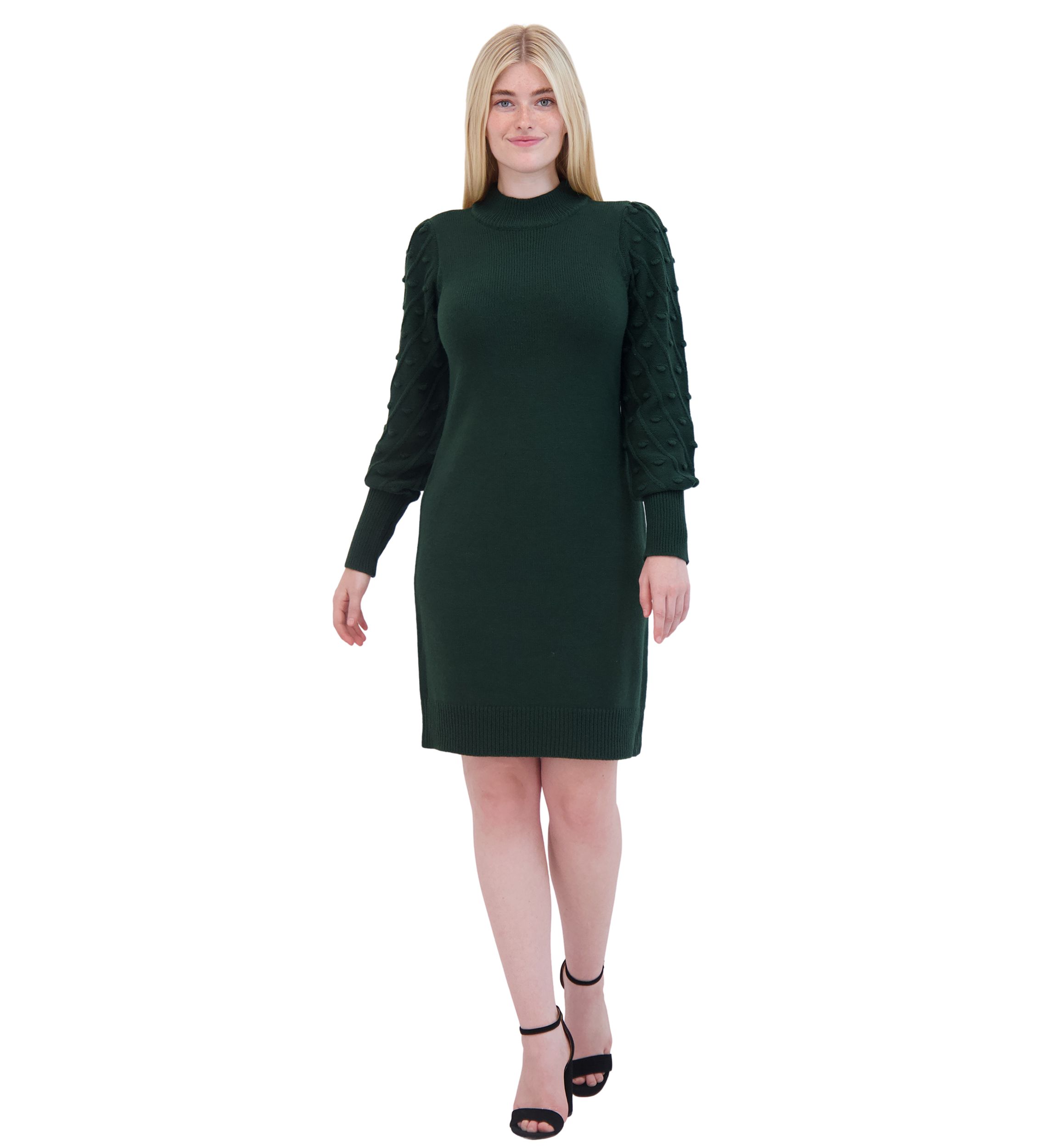Womens Long Sleeve Mock Neck Solid A-Line Dress