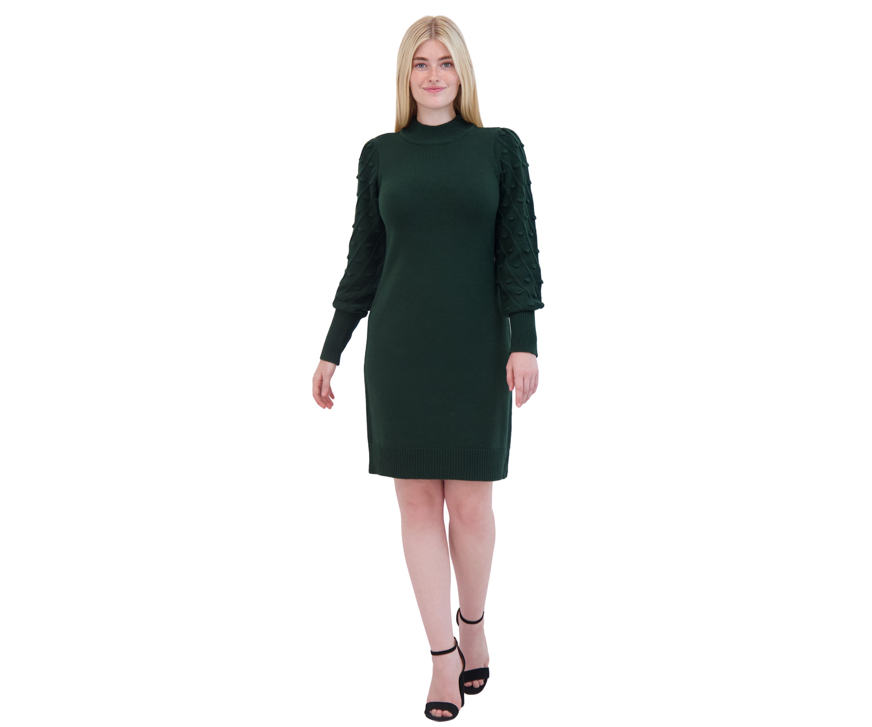 Womens Long Sleeve Mock Neck Solid A-Line Dress