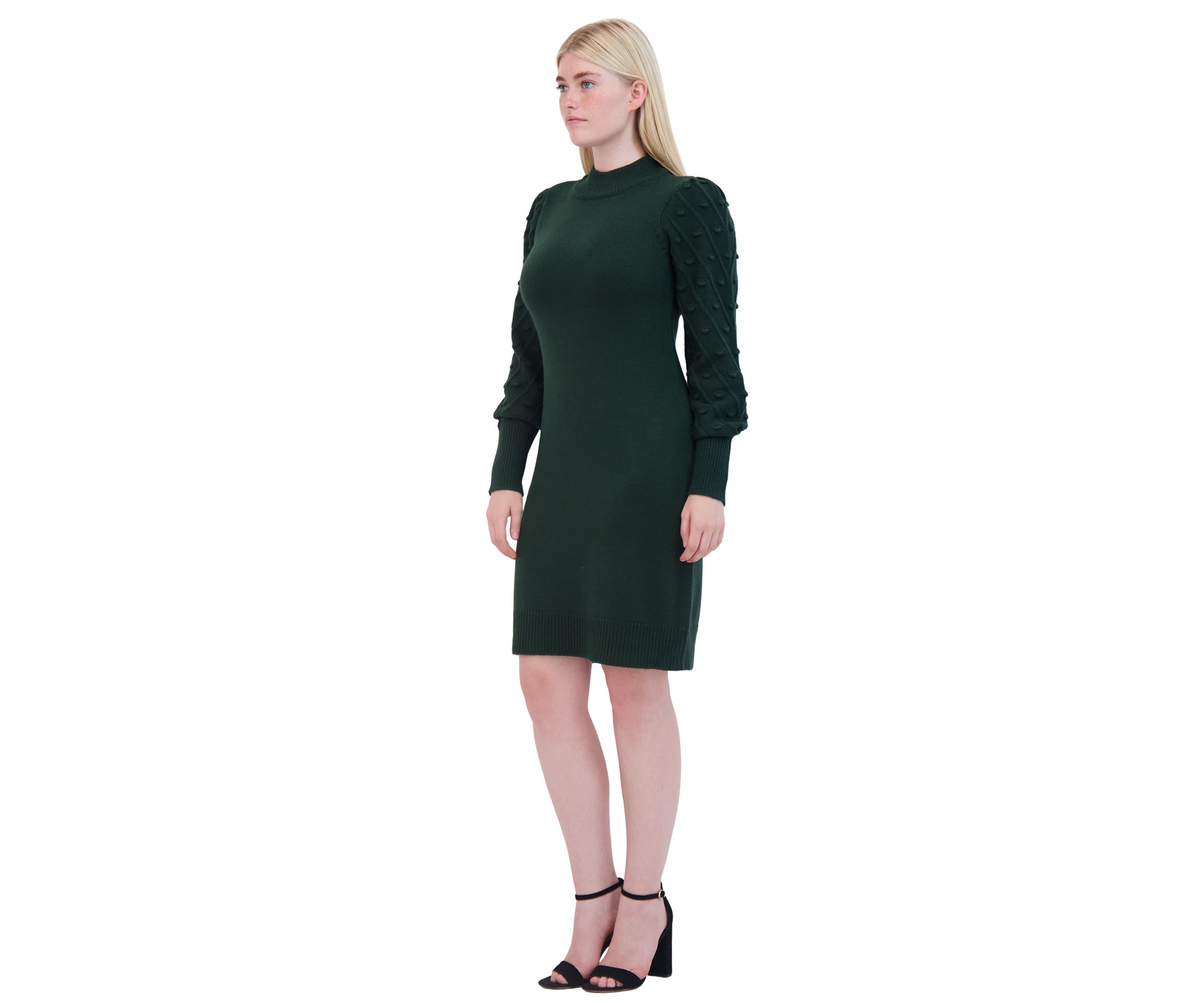 Womens Long Sleeve Mock Neck Solid A-Line Dress