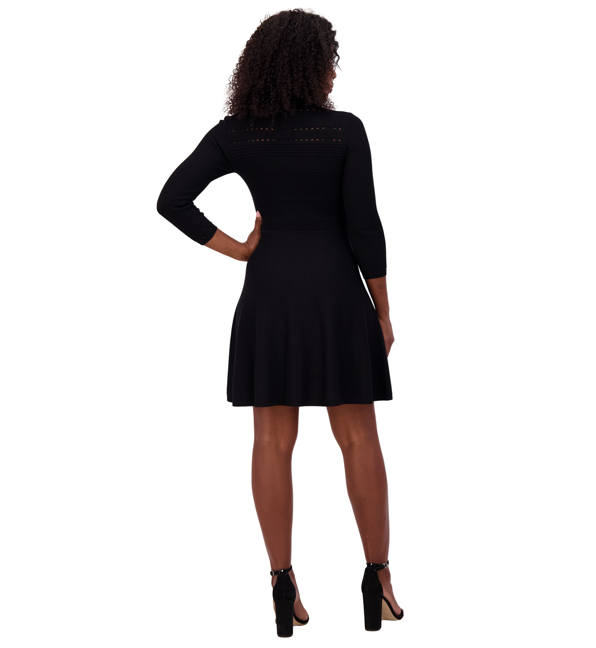 Womens 3/4 Sleeve Crew Neck Solid Fit and Flare Dress