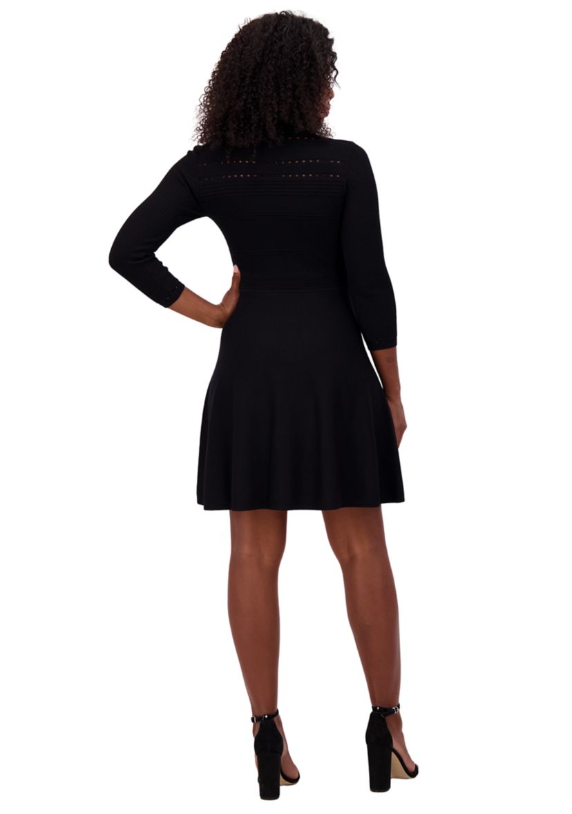 Womens 3/4 Sleeve Crew Neck Solid Fit and Flare Dress