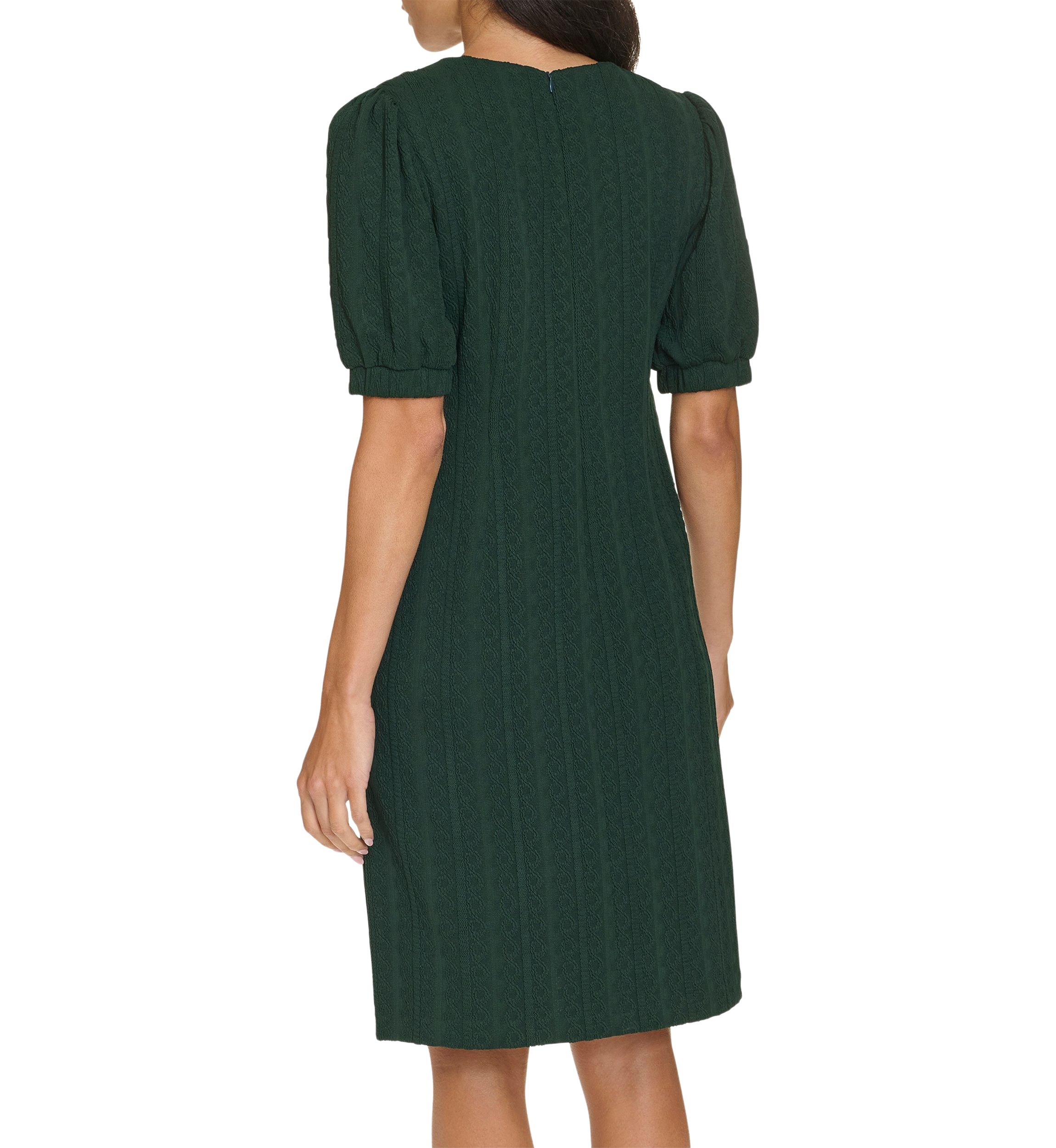 Womens Short Sleeve Crew Neck Solid Pocket Detail Sheath Dress