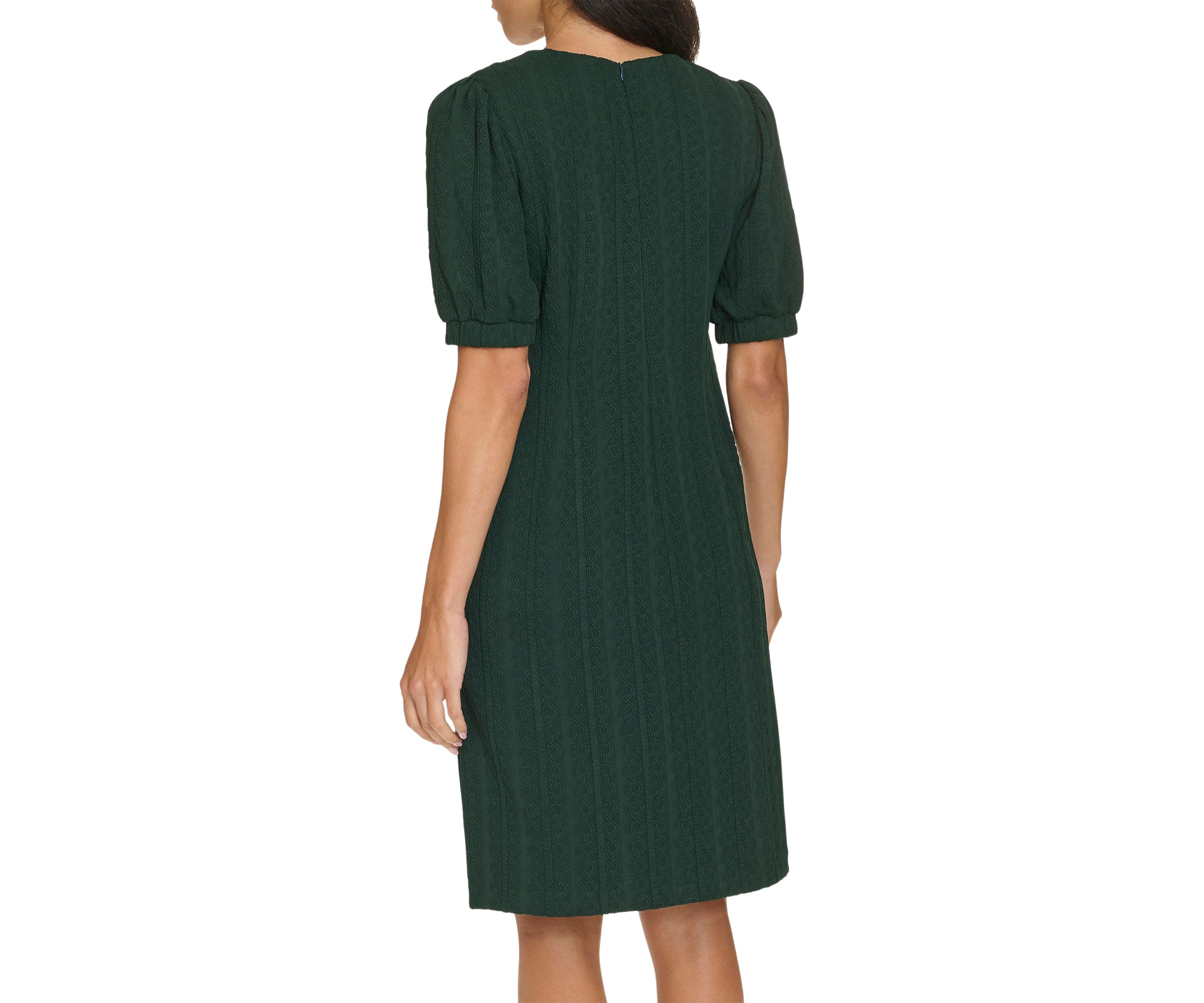Womens Short Sleeve Crew Neck Solid Pocket Detail Sheath Dress