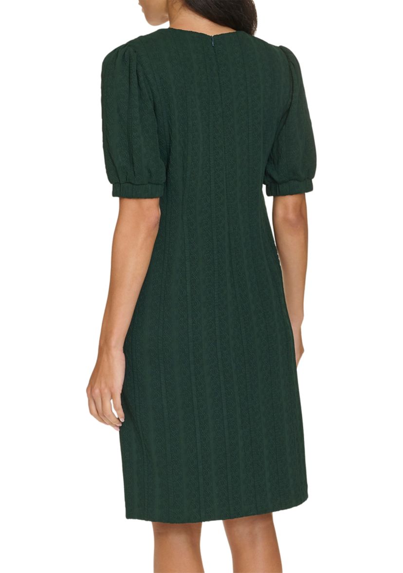 Womens Short Sleeve Crew Neck Solid Pocket Detail Sheath Dress