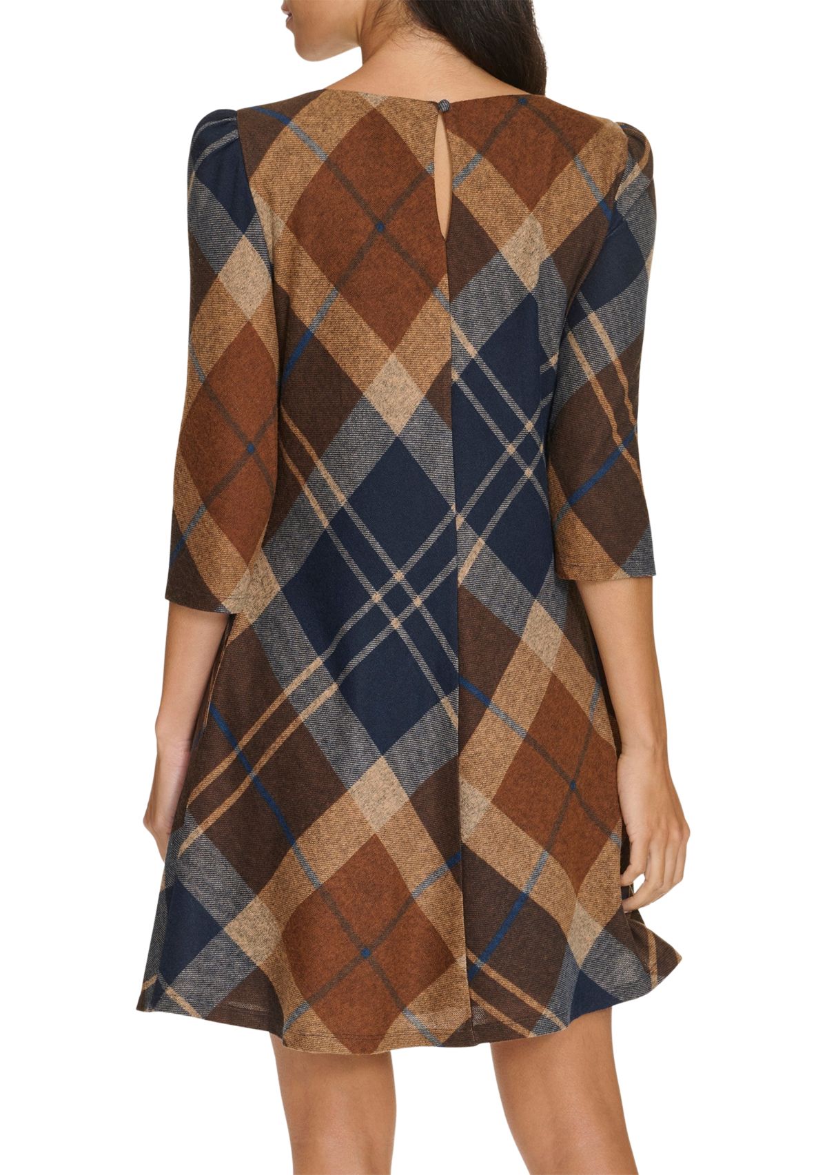 Womens 3/4 Sleeve Plaid Dress