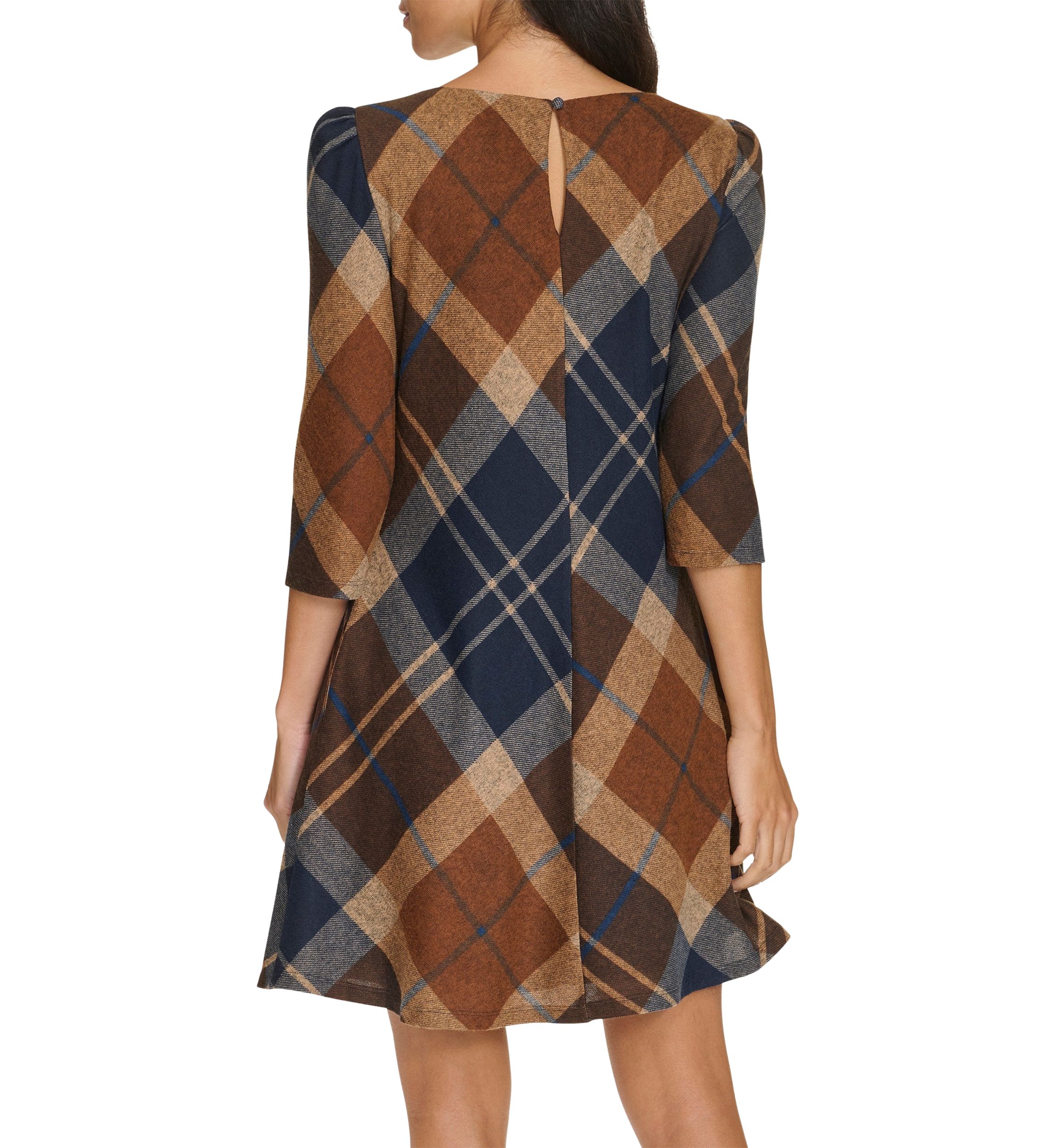 Womens 3/4 Sleeve Plaid Dress