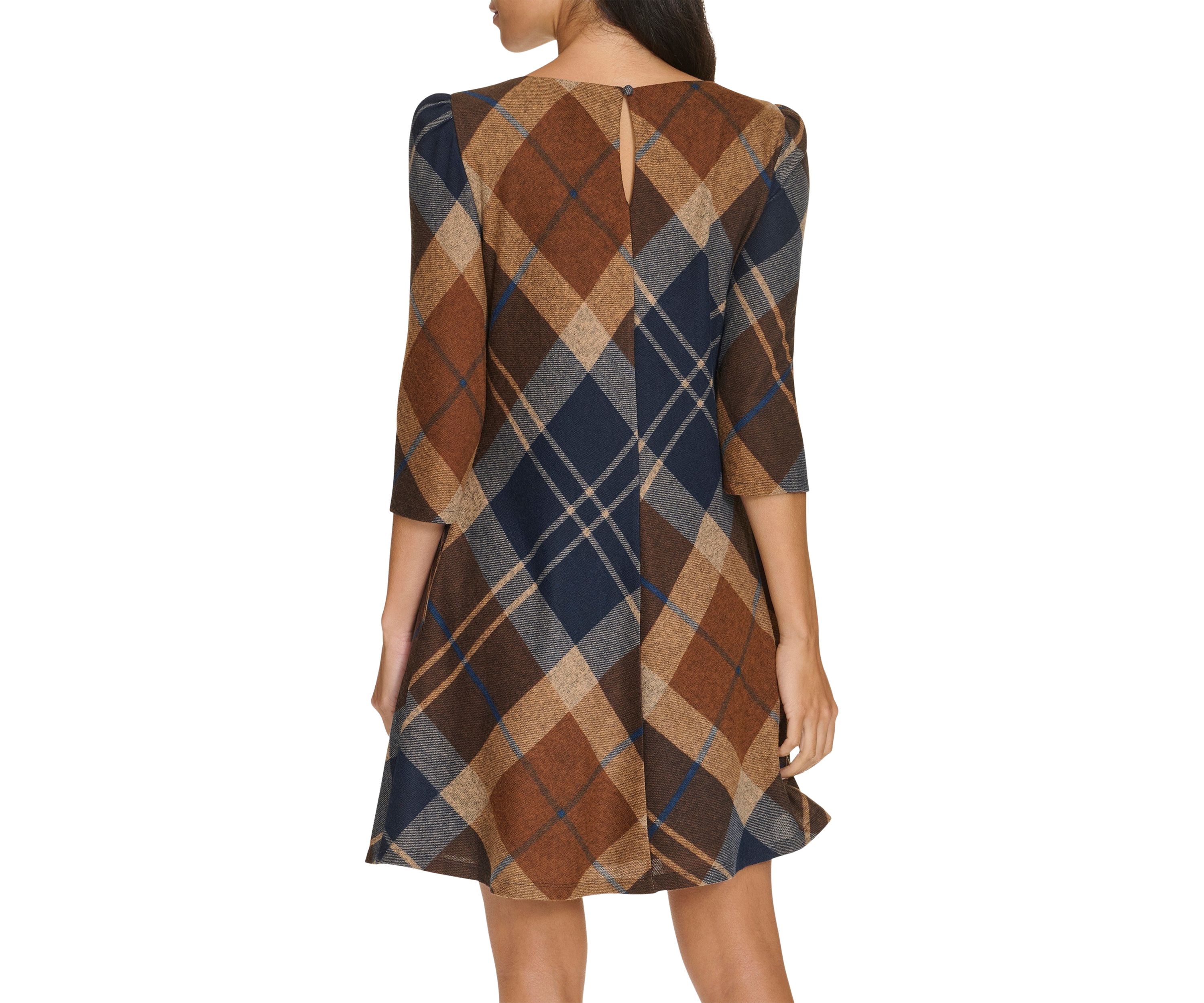 Womens 3/4 Sleeve Plaid Dress