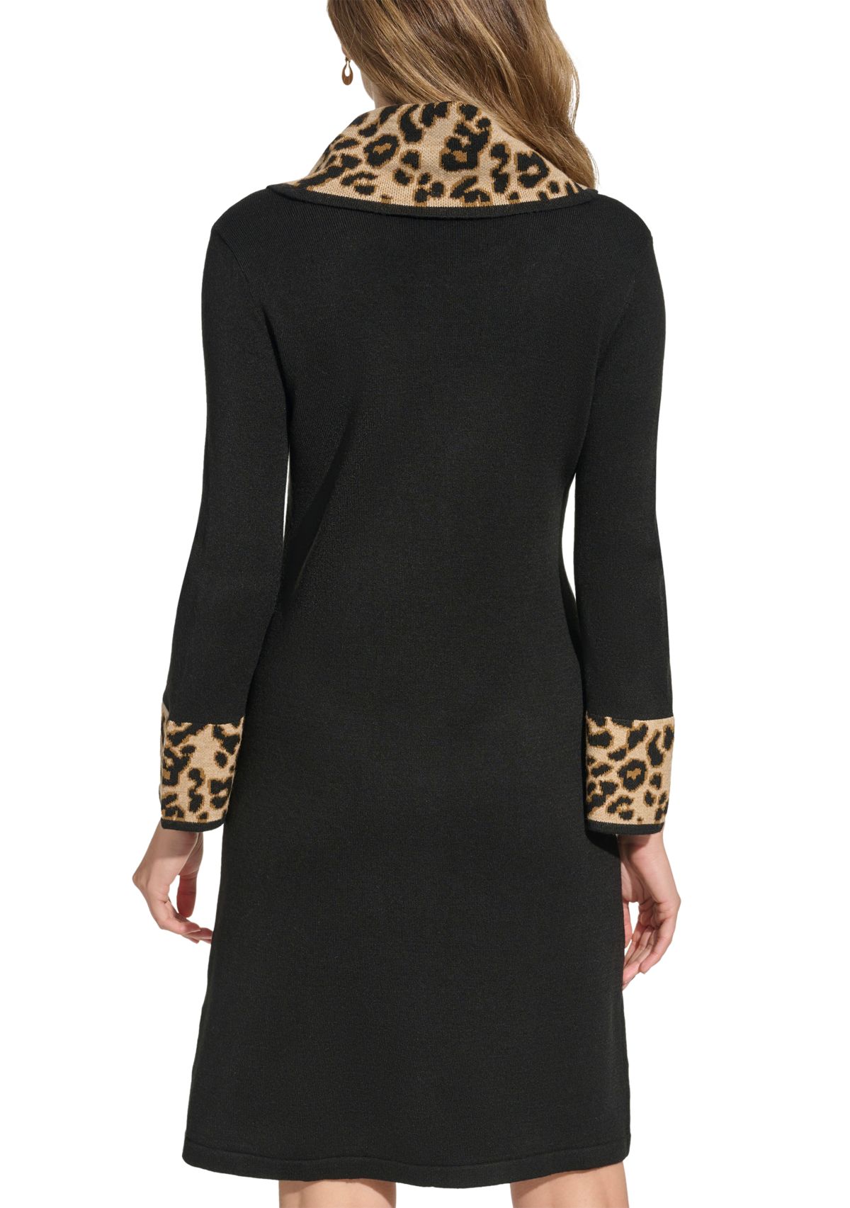 Womens 3/4 Sleeve Cowl Neck Animal Print A-Line Dress