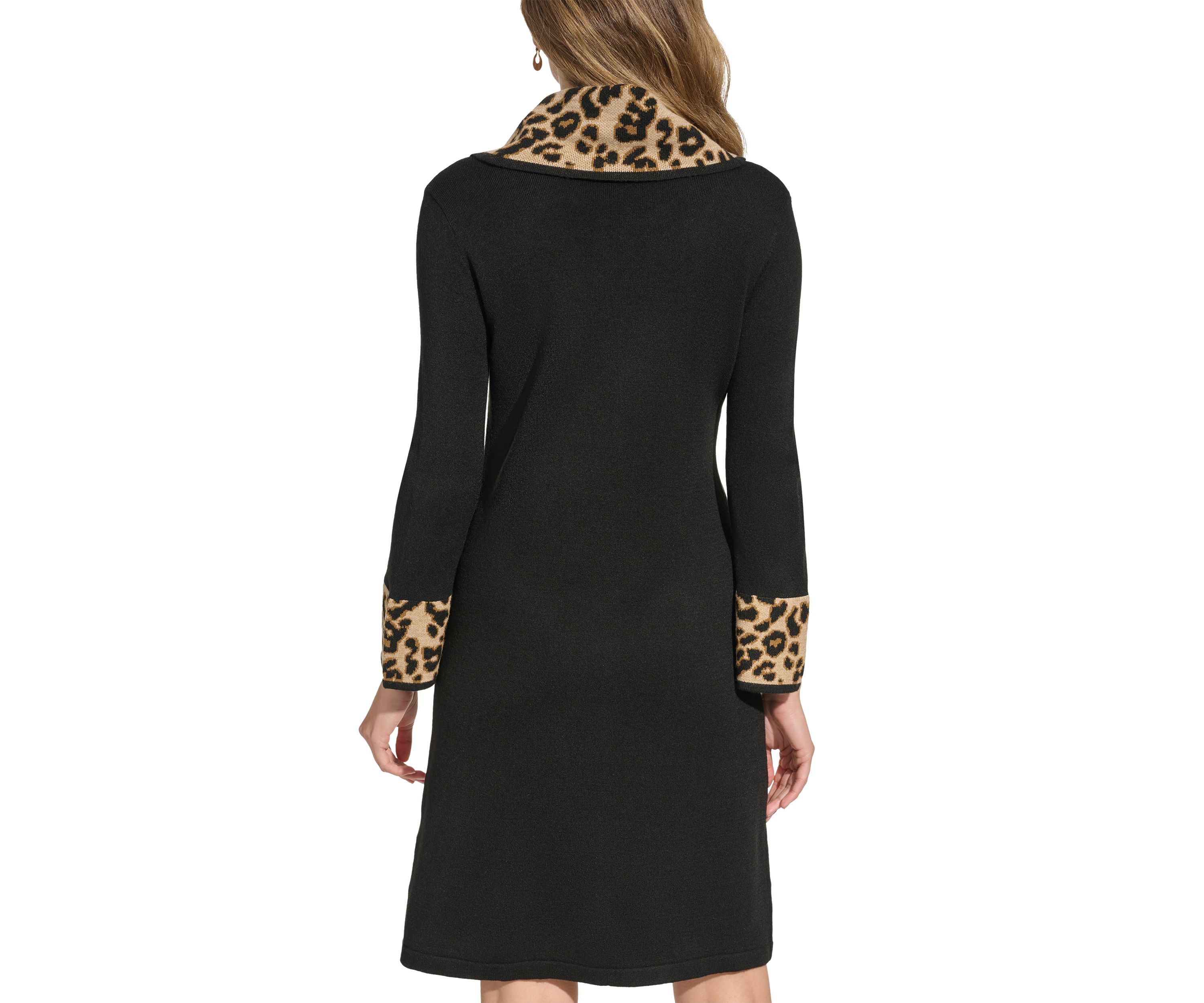 Womens 3/4 Sleeve Cowl Neck Animal Print A-Line Dress