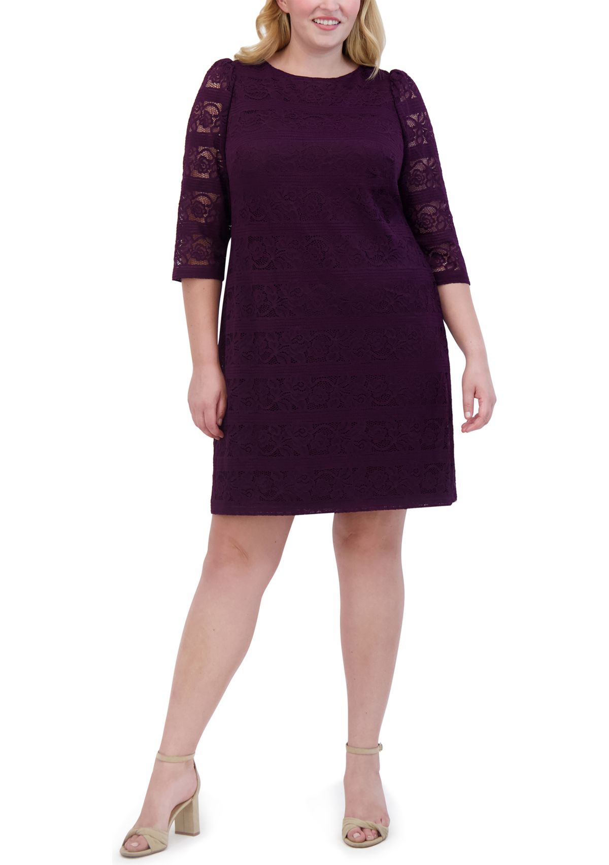 Plus Size Wide Neck Solid Lace Sheath Dress