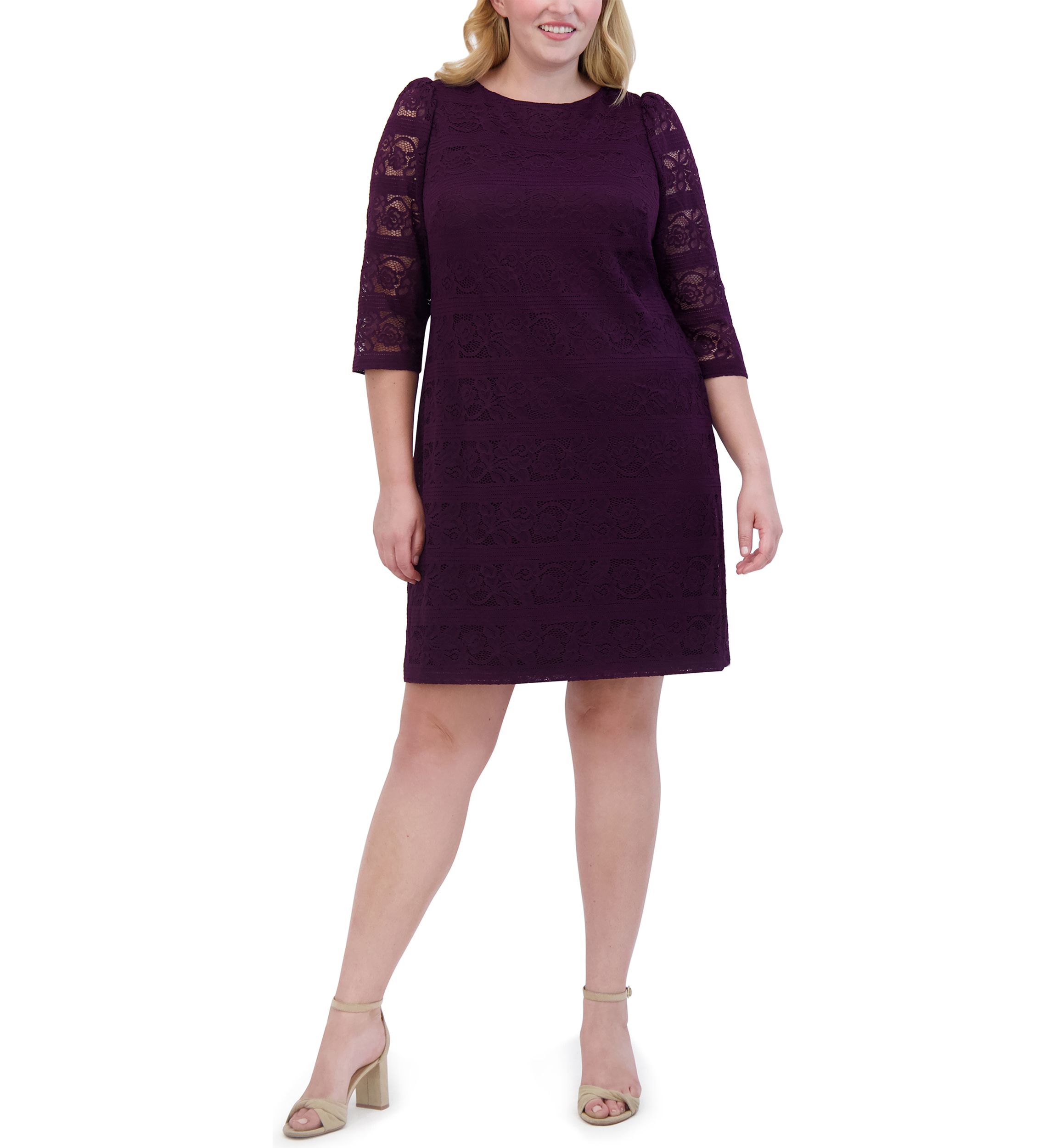 Plus Size Wide Neck Solid Lace Sheath Dress