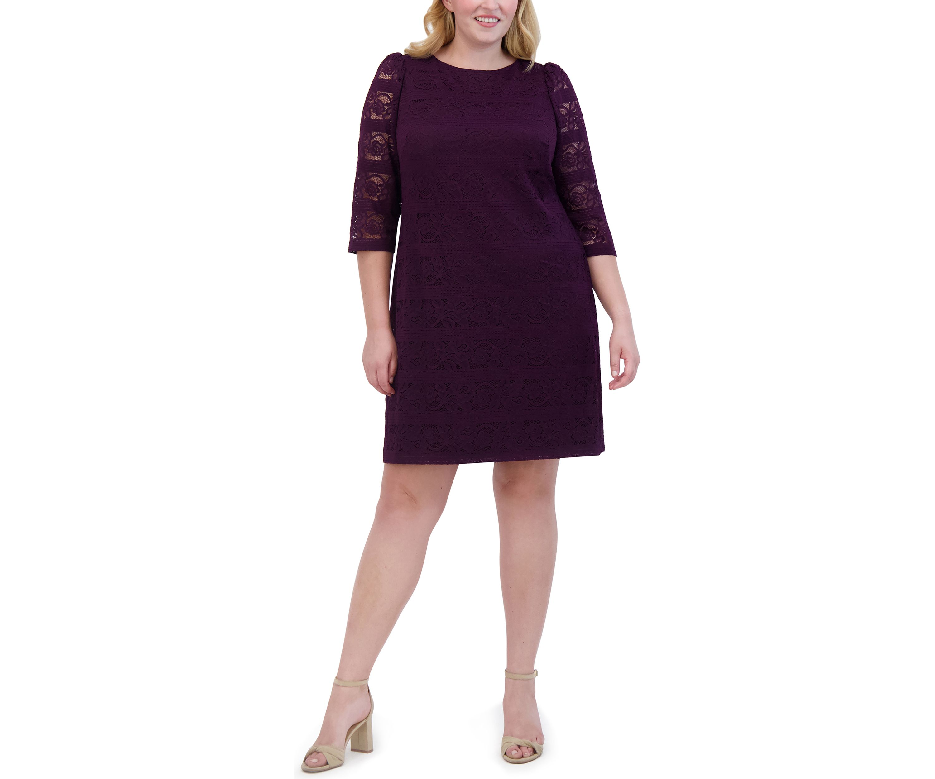 Plus Size Wide Neck Solid Lace Sheath Dress