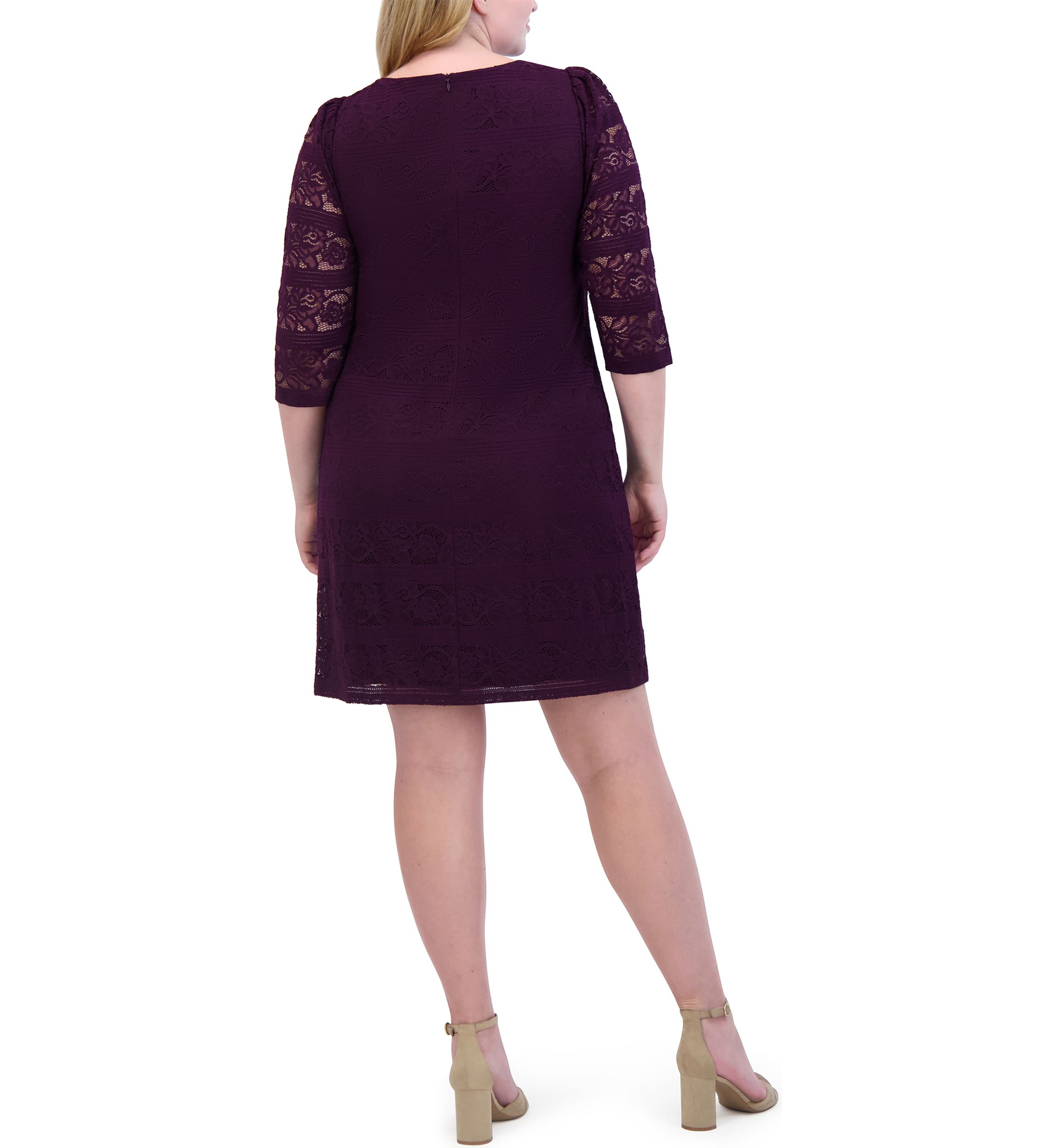 Plus Size Wide Neck Solid Lace Sheath Dress