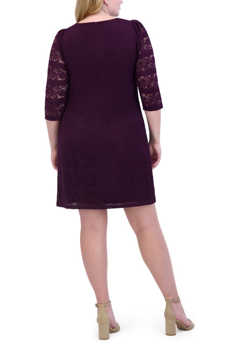 Plus Size Wide Neck Solid Lace Sheath Dress